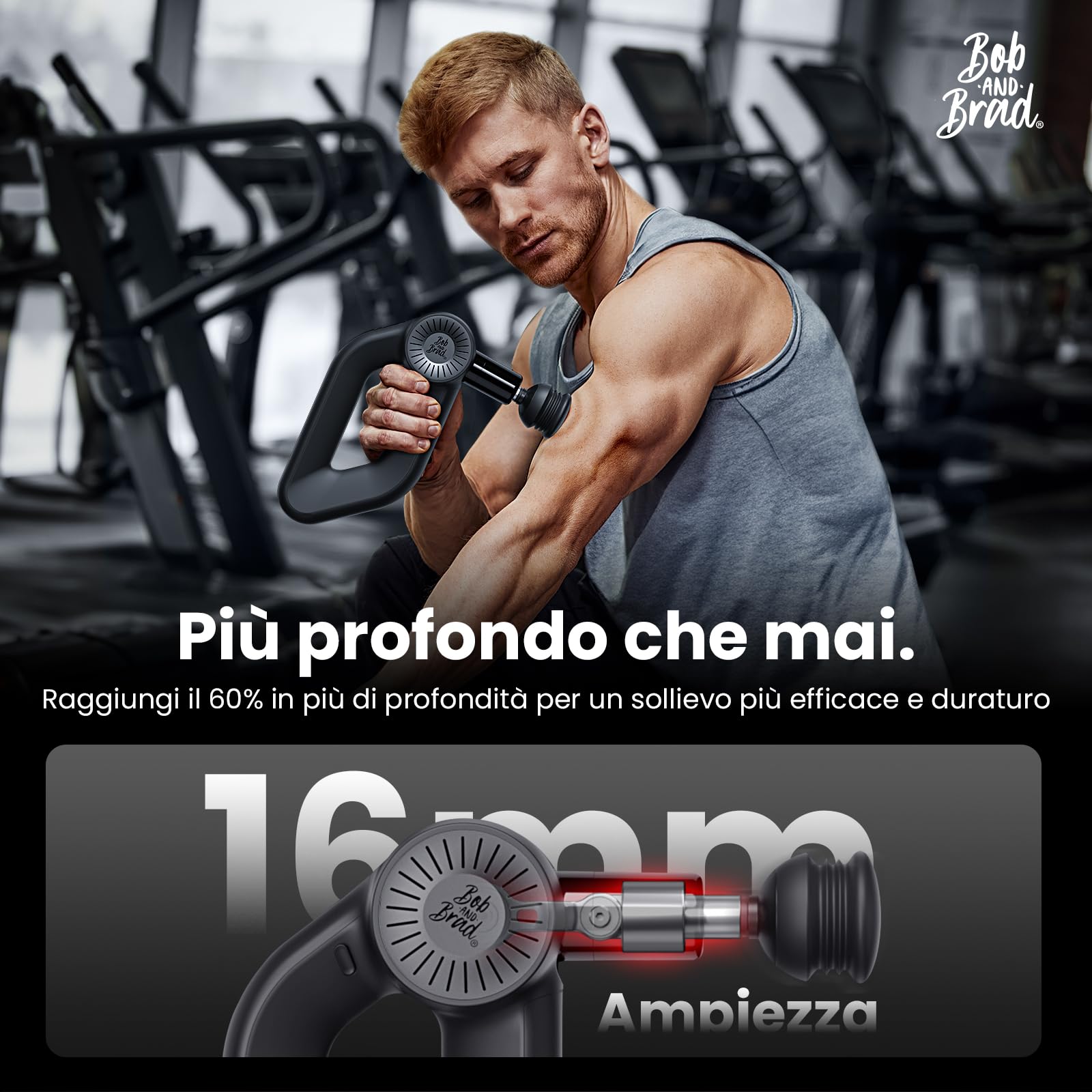 Bob and Brad D6 Ultra Pistola Massaggio Muscolare Potente con Funzione Calore e Infrarossi, 16mm Ampiezza Massaggiatore a Percussione per Tessuti Profondi, Display OLED, Ideale per Regalo