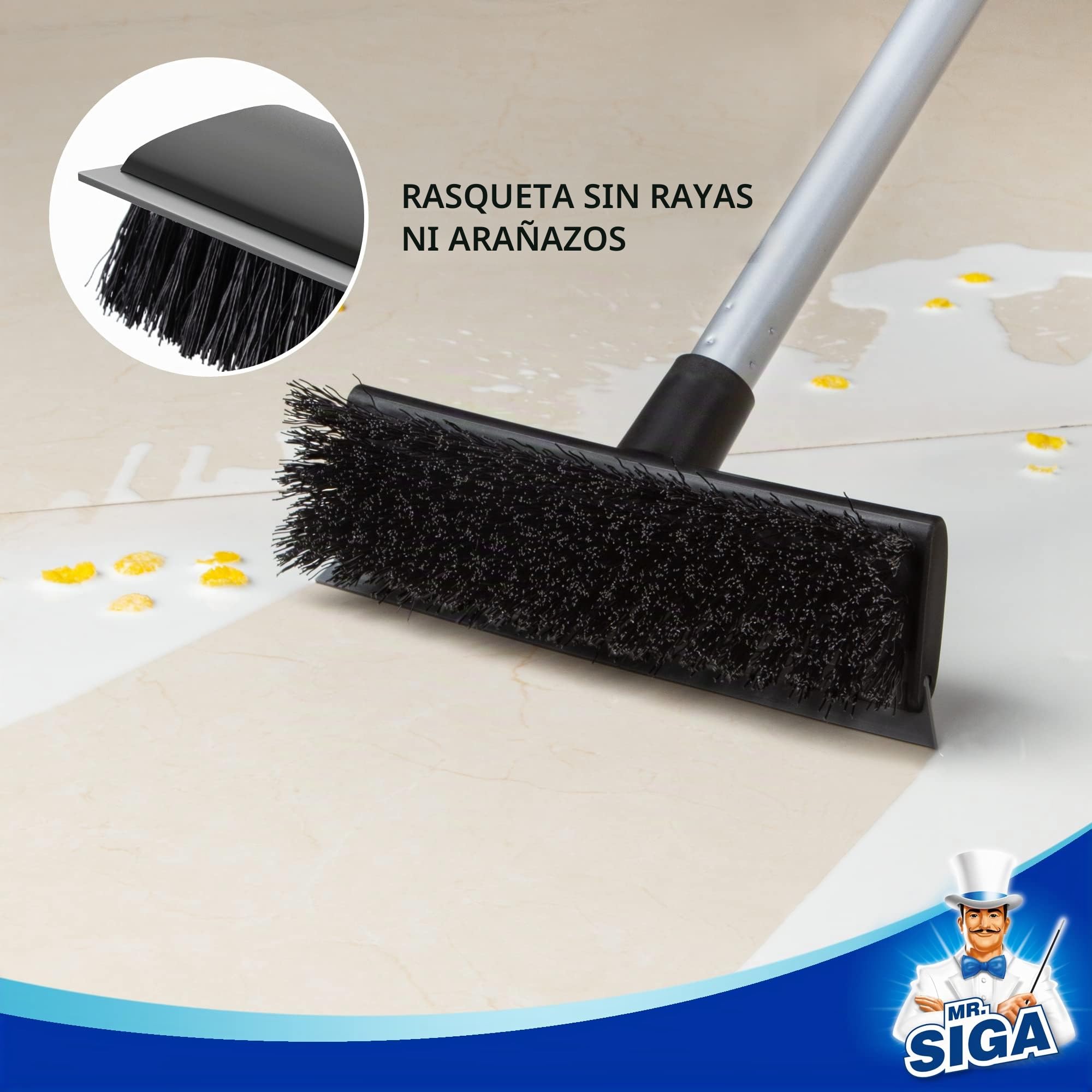 MR.SIGA Cepillo de Limpieza de Suelo con Mango Largo, 2 en 1 y escobilla de Goma para Limpiar baño, Patio, Garaje, Pared, Cepillo de Limpieza de Azulejos con cerdas rígidas