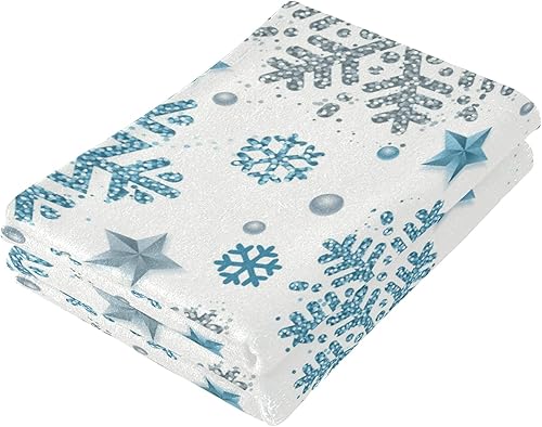 Miniatura 5 de Toalla de baño de mano con copo de nieve azul plateado de invierno, altamente absorbente, suave, para colgar, feliz Navidad, cascabel, feliz año
