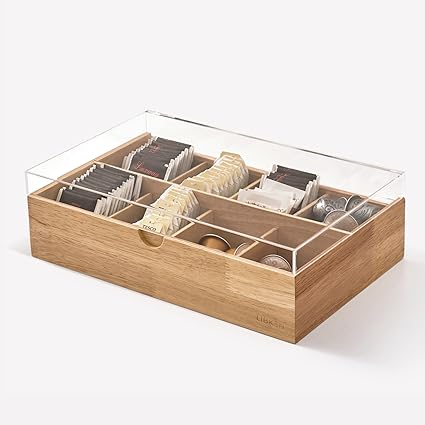 LIBKEN Wooden Tea Bag Organizer Box – 8 Compartment Tea