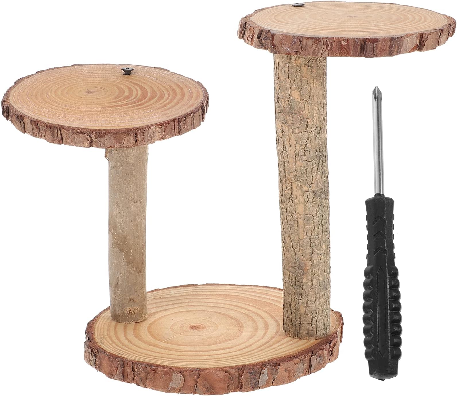 GANAZONO Small Wood Cupcake Stand 3 Tier Tree Bark Server Round Cake Display Riser Candle Holder for Meats Cheeses Cracker Wedding Birthday Centerpiece Decor 17cm 12cm for 3 Cupcake