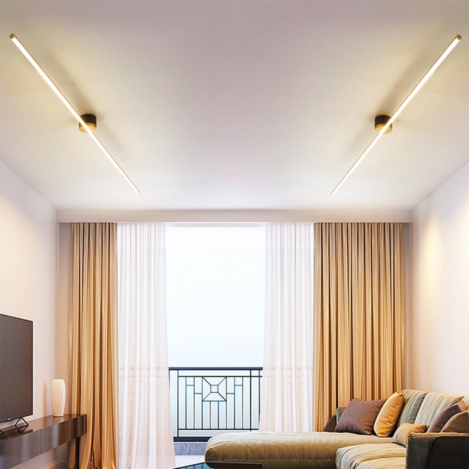 LED Minimalist Ceiling Light Long Strip Semi Flush Mount Ceiling Lights 3000K/4000K/6000K Decoration Ceiling Lighting Linear Boutique Ceiling Light Living Room Kitchen (40cm,Black Gold Warm Light)