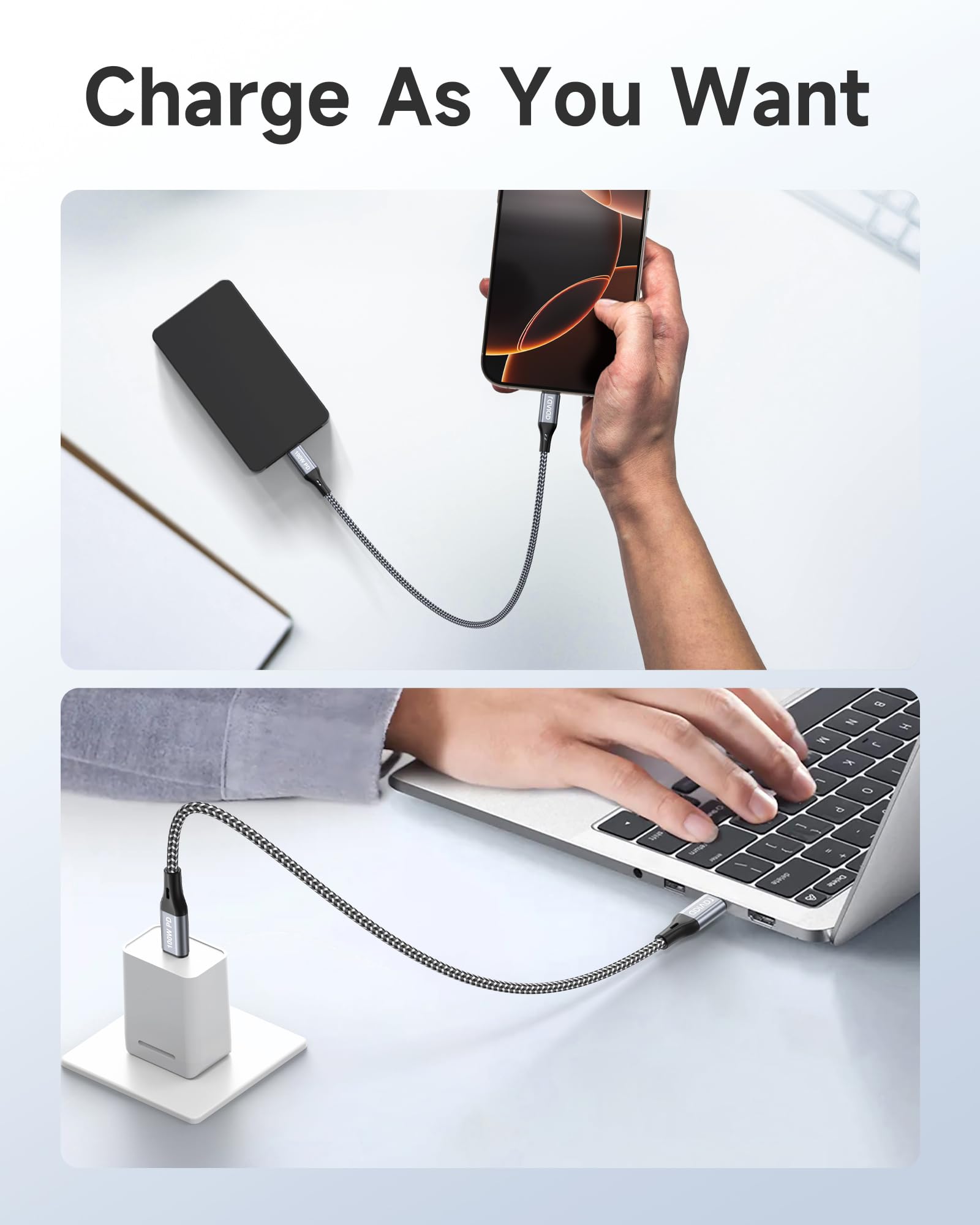 RAVIAD 100W Câble USB C vers USB C Lot de 2 50CM Charge Rapide PD 5A/20V avec Puce E-Mark pour iPhone 16/15 Samsung Galaxy S25/S24/S23 MacBook