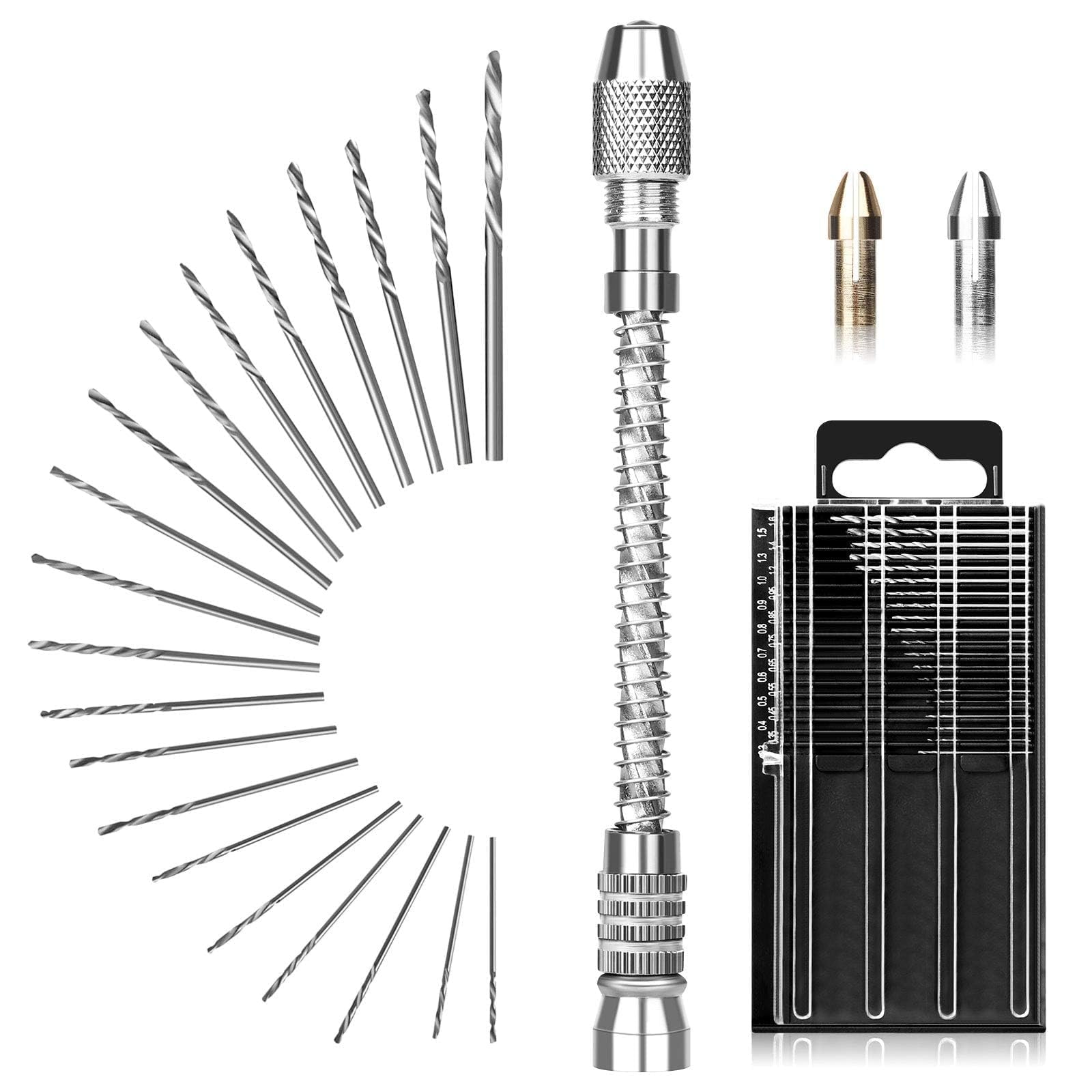 Linkstyle 21 Piezas Manual Mano Taladro, 0,3-1,6mm Micro Precisión Brocas Kit para Modelos Joyería Resina Metal Madera