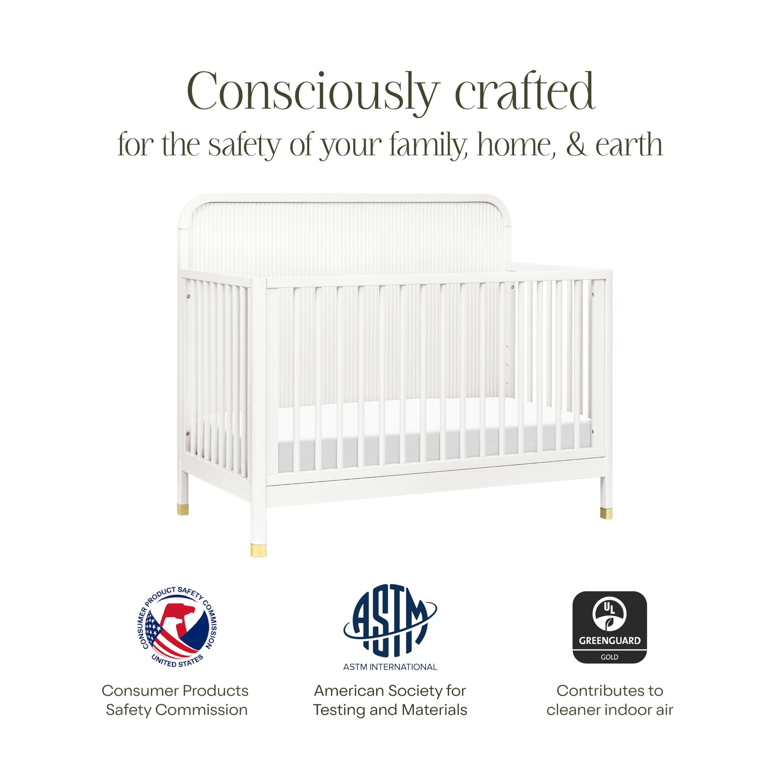 NAMESAKE Brimsley Tambour 4-in-1 Convertible Crib in Warm White, GREENGUARDGold Certified