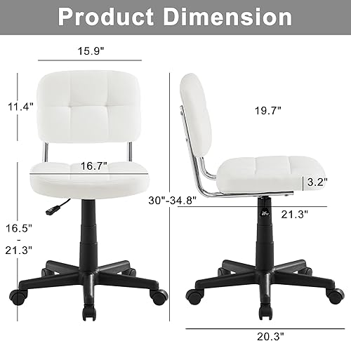 Miniatura 3 de VECELO Silla de escritorio moderna sin brazos para oficina en casa, giratoria de 360, altura ajustable para maquillaje, dormitorio, espacio pequeño,