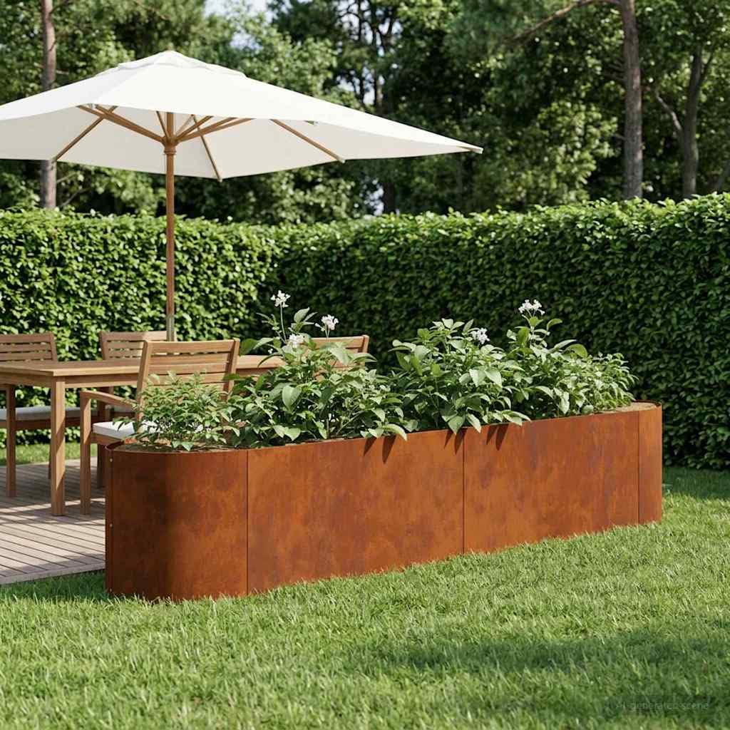 Jardin surélevé en Acier patiné 220 x 40 x 40 cm, revêtement en Poudre, sans Fond, bac Plante pour Exterieur, Jardin, terrasse et Balcon, Culture Drainage Reserve Eau, Usage Polyvalent