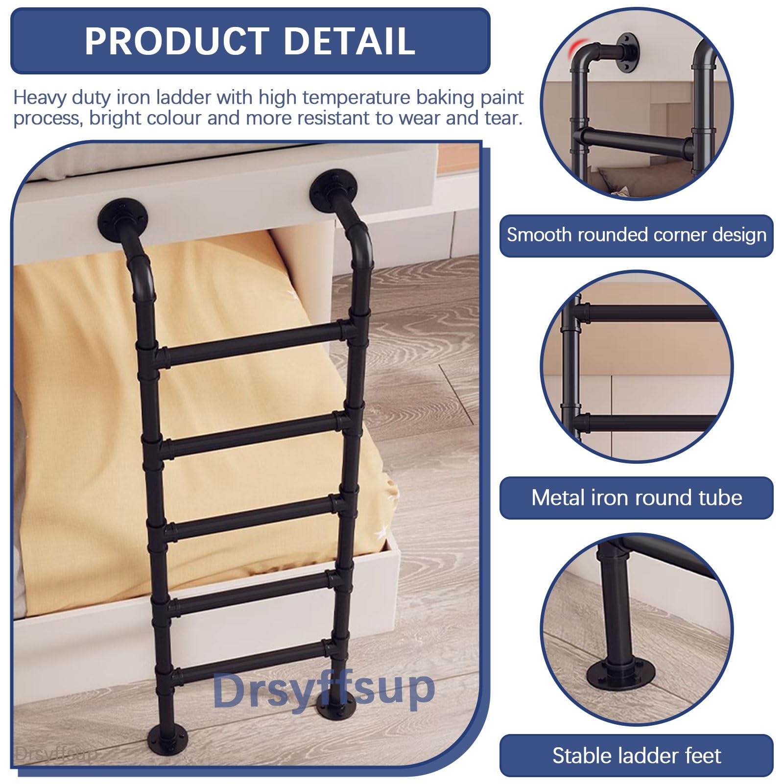 Escalera para literas de Metal Negro para Loft de casa, Escalera de Entrada y Salida de 3,3 a 9,8 pies de Altura, escaleras Colgantes de Pared Resistentes para techos, sótanos, Ven