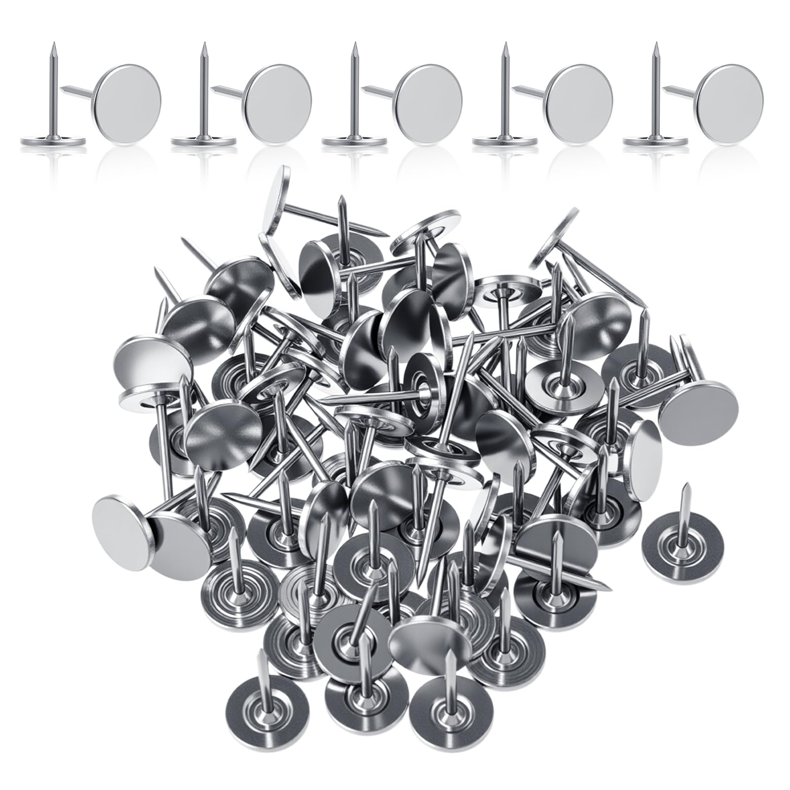 100PCS Heavy Duty Thumb Tacks, Silver Thumb Tacks, Flat Push Pins, Room Decor for Corkboard Wall Hanging Photos Home Furniture Sofa Crafts Office DIY Decor (Silver)