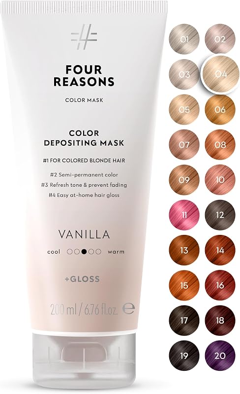 FOUR REASONS Color Mask, Vanilla - Color Depositing Conditioner | Semi permanent beige blonde hair toner & hair gloss for color treated hair, vegan and cruelty-free, 27-shade range