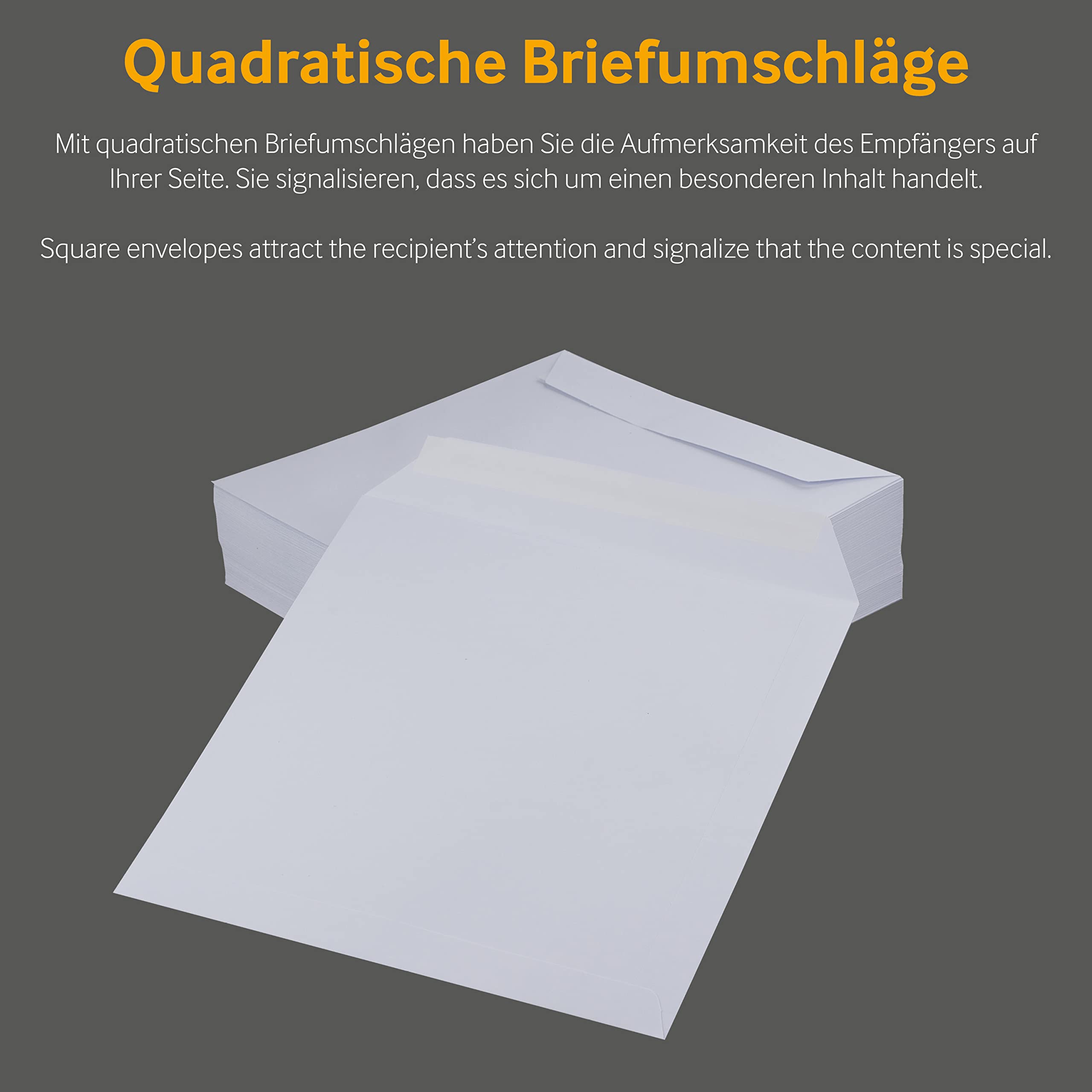 100 Stück, Briefumschläge, 240 x 240 mm, Haftklebung mit Abziehstreifen, Gerade Klappe, 120 g/qm Offset, Ohne Fenster, Weiß (Hochweiß), Blanke Briefhüllen