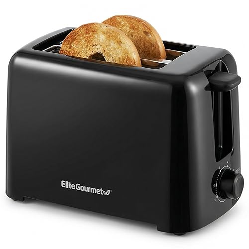 Elite Gourmet 2-Slice Cool Touch Toaster – 6 Browning Levels, Extra Wide 1.25” Slots for Bagels & Thick Bread, Cancel Function, Compact, ETL Certified, Black