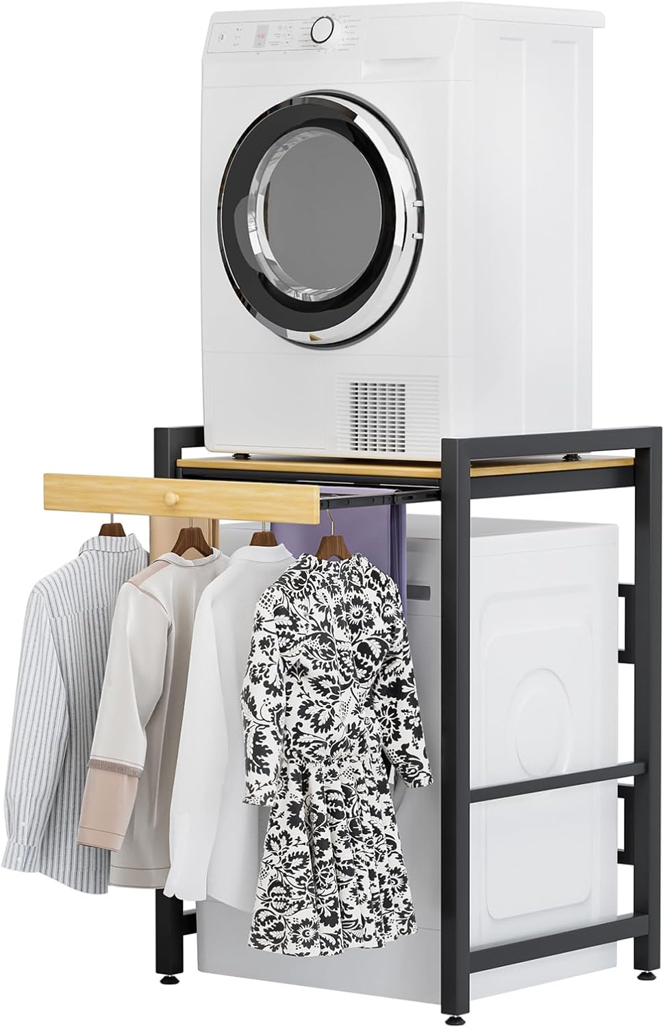 Over The Washer and Dryer Storage Shelf, Washing Machine Storage Utility Rack with Countertop, Washing Machine Storages Stand Wooden Color