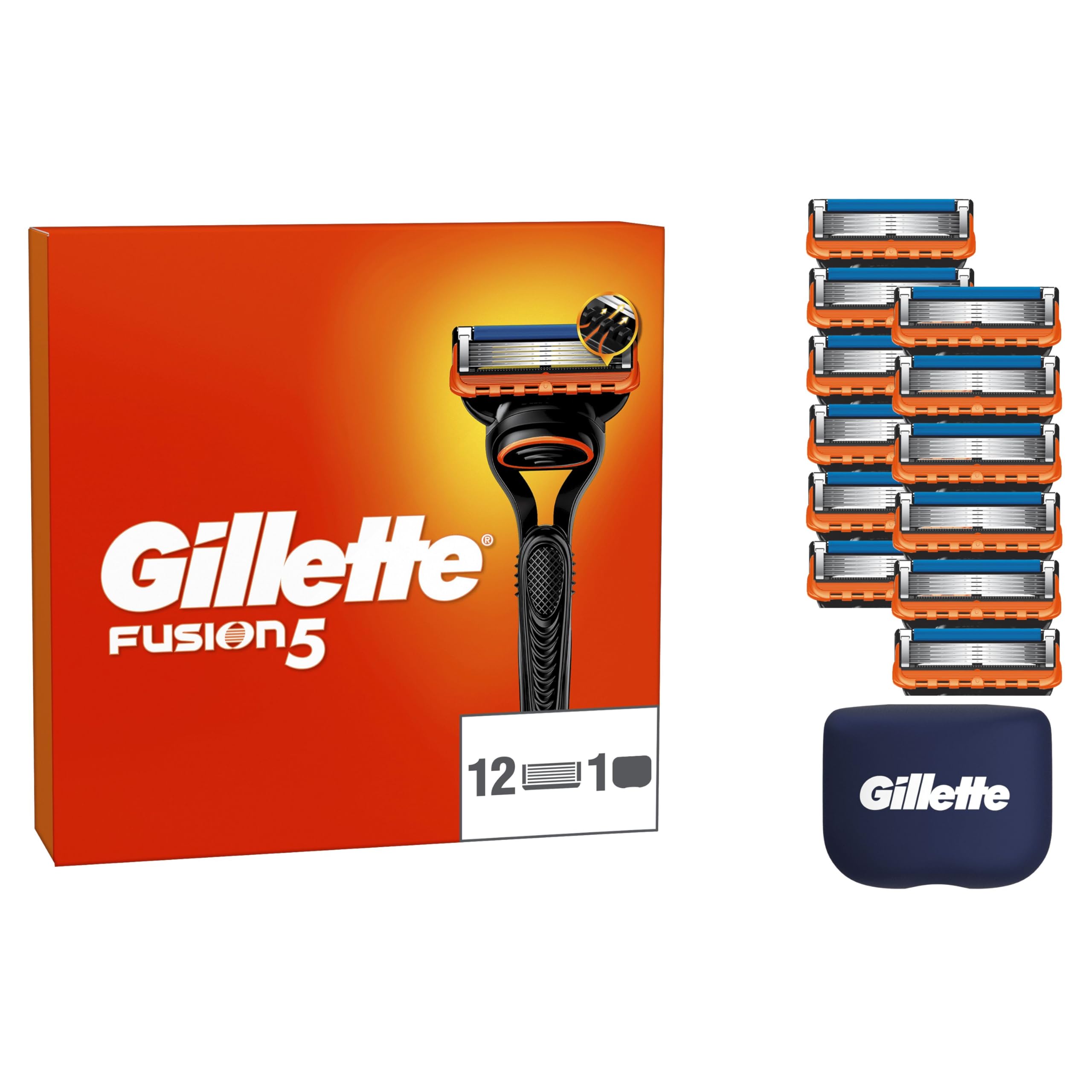 Gillette Fusion5 Men's Razor Refills, Pack of 12, AUTHENTIC, Cartridges With Lubricating Strip And 5 Blades For Efficient Manual Shaving, Compatible With Fusion Series Handles