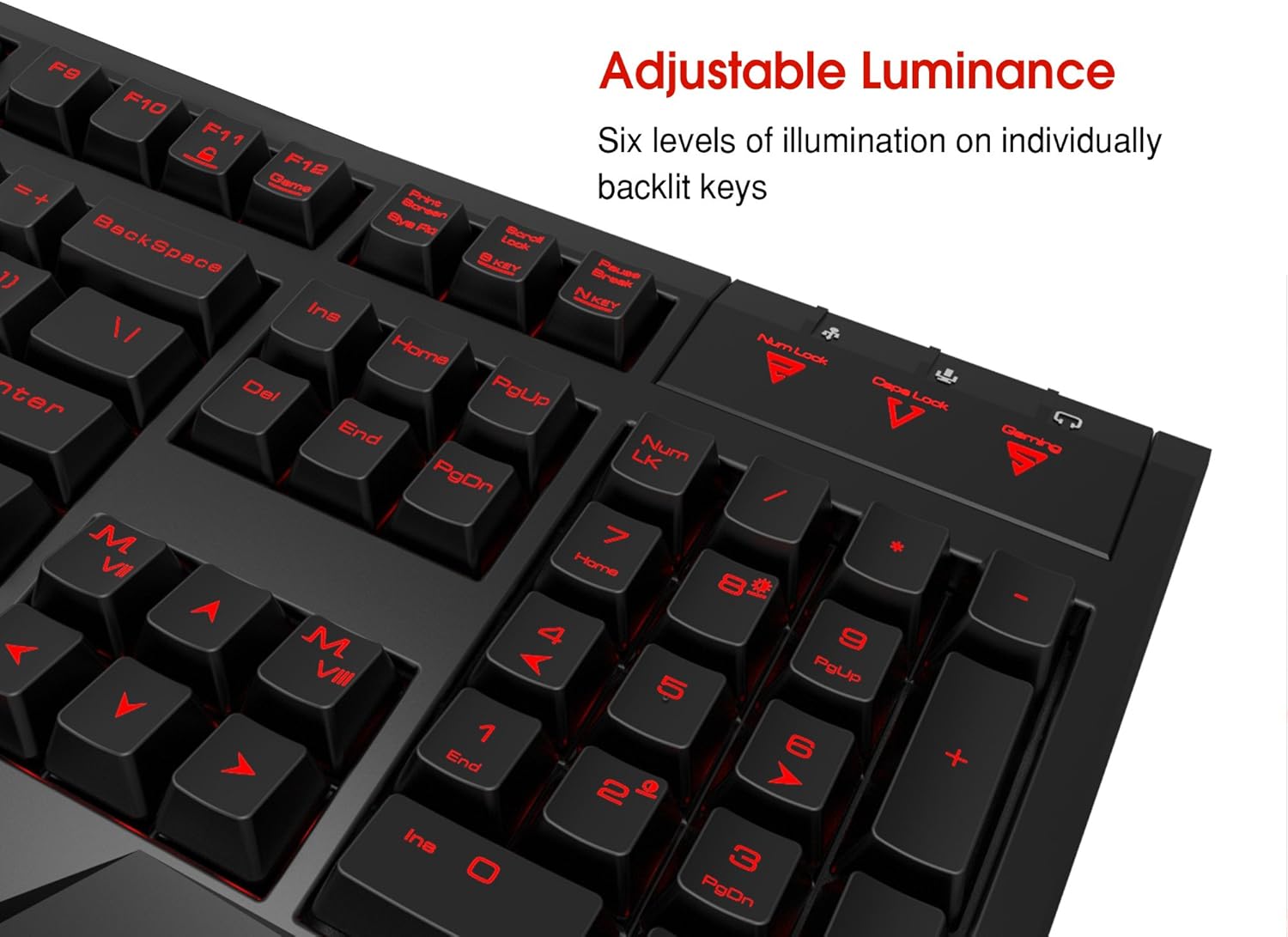 Teclas del teclado que muestran luminancia ajustable