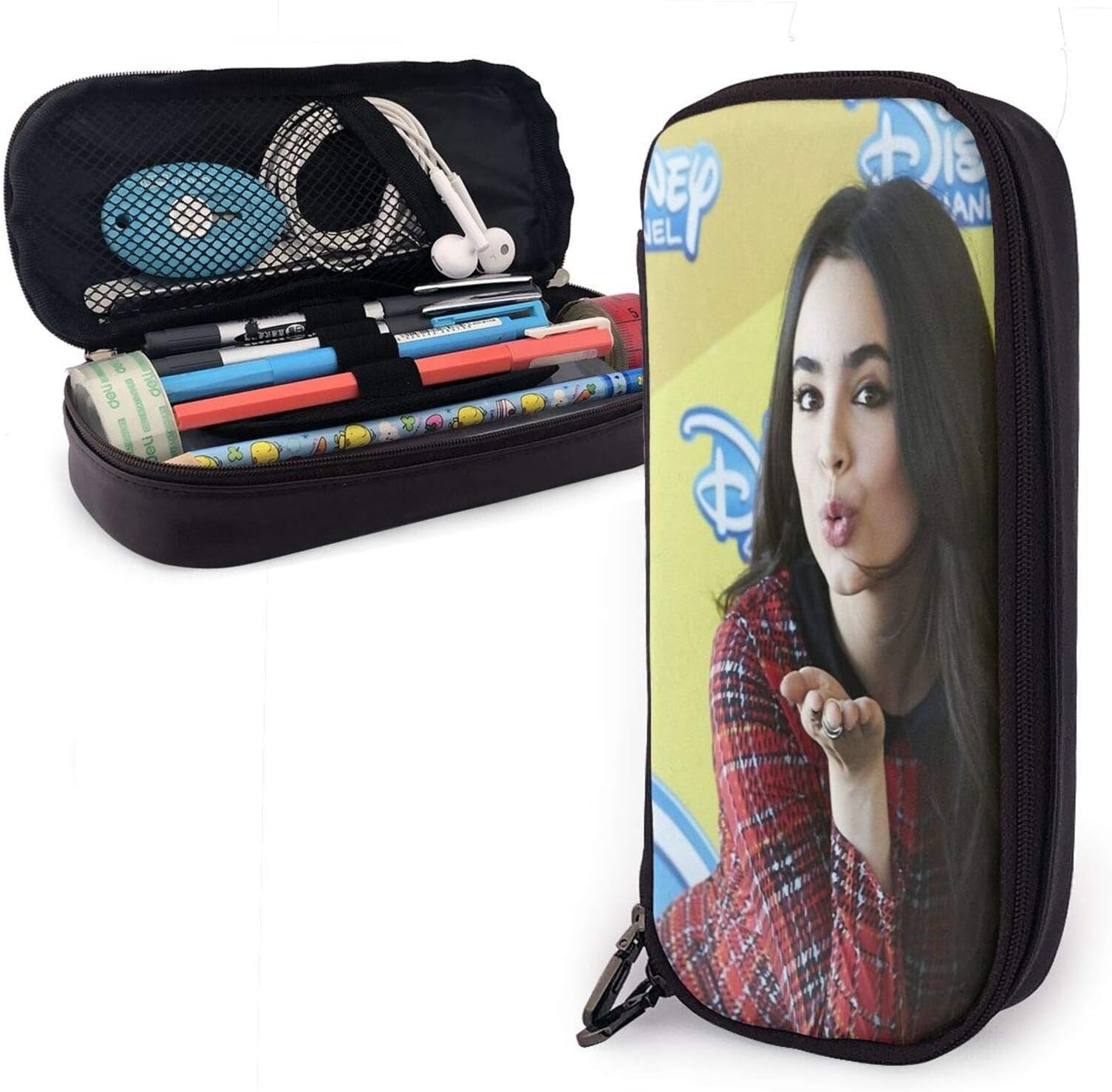 Sofia Carson at Descendants Pu Leather Pencil Case with Zipper Closure Big Capacity Carrying Case for School Office