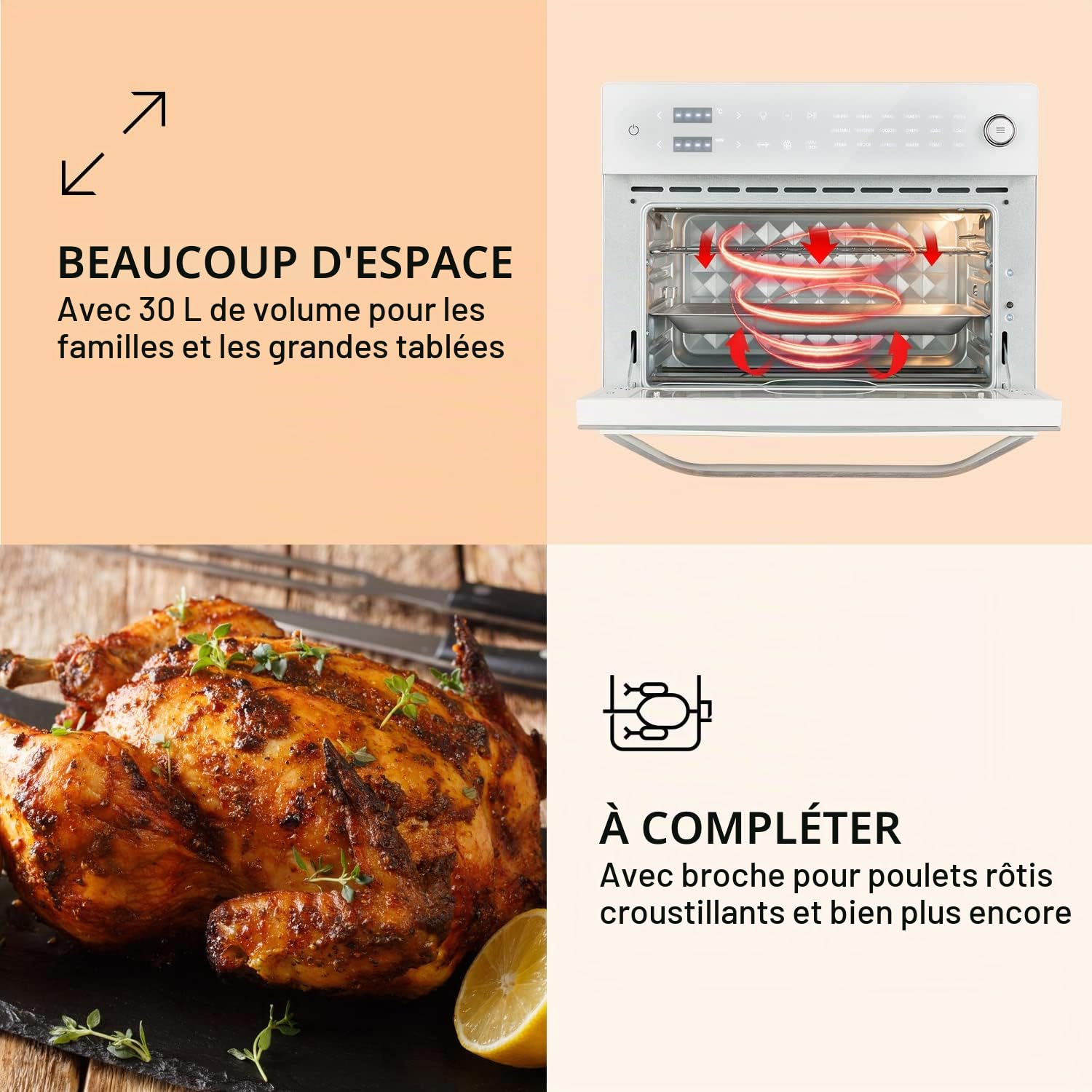 Klarstein Vigor Air Friteuse à air chaud XXL, Airfryer de 1800 W, friteuse à air chaud 30 litres, 18 programmes, chaleur de voûte et de sole, blanc