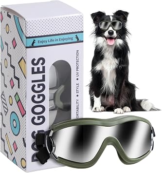 Dog Sunglasses Goggles, UV Wind Dust Fog Protection Pet Glasses Eye Wear Protection with Adjustable Strap for Medium or Large Dog Green