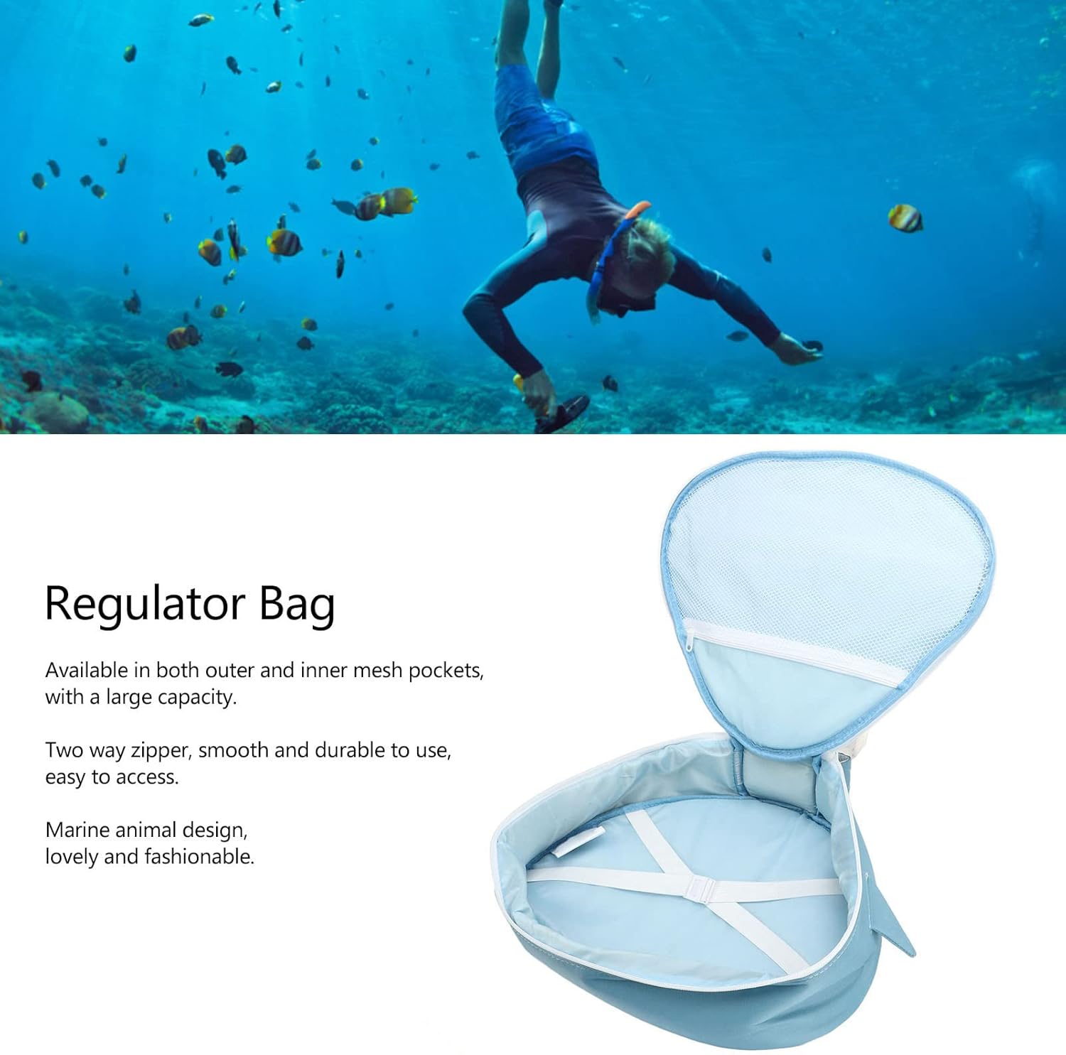 Diving Regulator Bag, Very Large in Capacity with External Pocket 2 Way Zipper Diving Regulator Storage Carrying Bag for Swimming