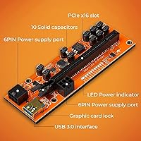 Vista 3 de PCIE Riser VER 011 PRO - Extensión gráfica de 1x a 16x para minería de GPU, cable USB 3.0 de 23.6 in, 10 condensadores sólidos, 12 luces LED, 2 x 6