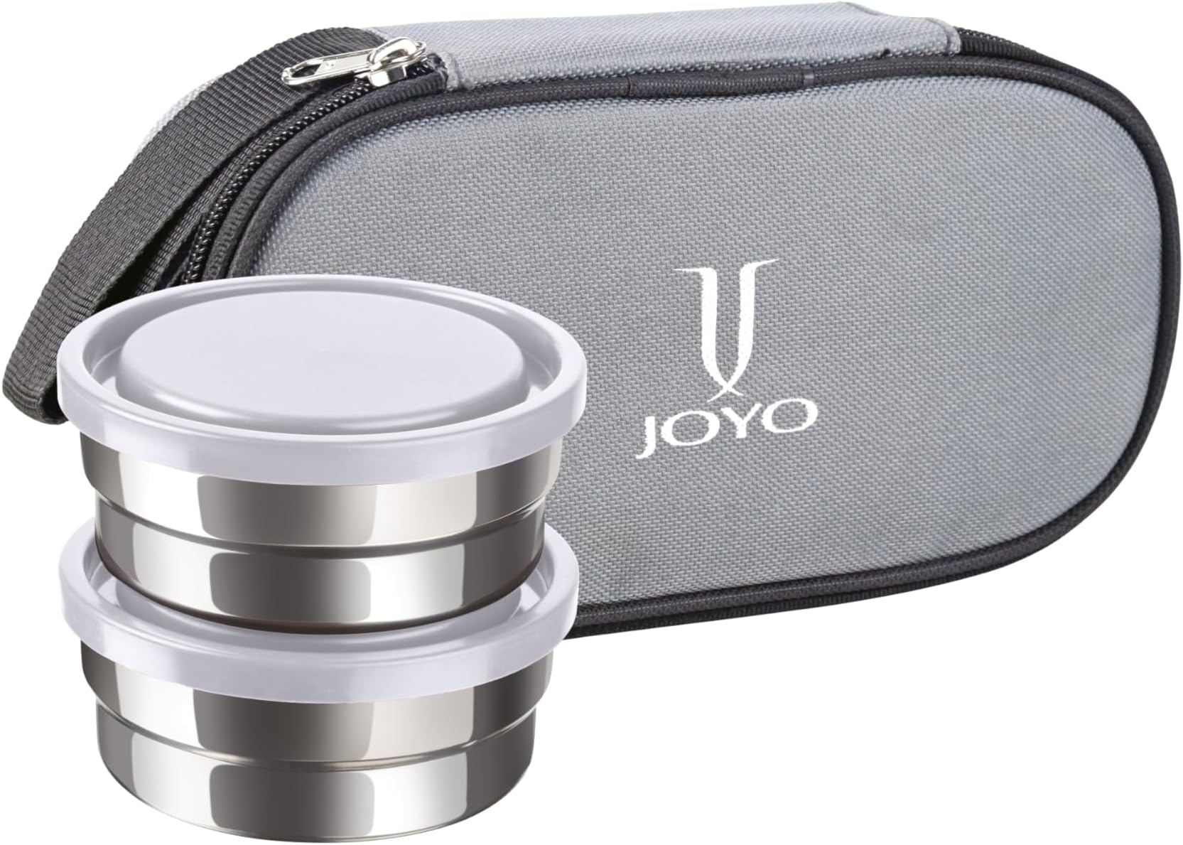 JOYO Executive Lunch Pack with Zipper Pouch, 2 Round Containers, 280 ml Each, Grey| Easy to Carry | Leak Proof