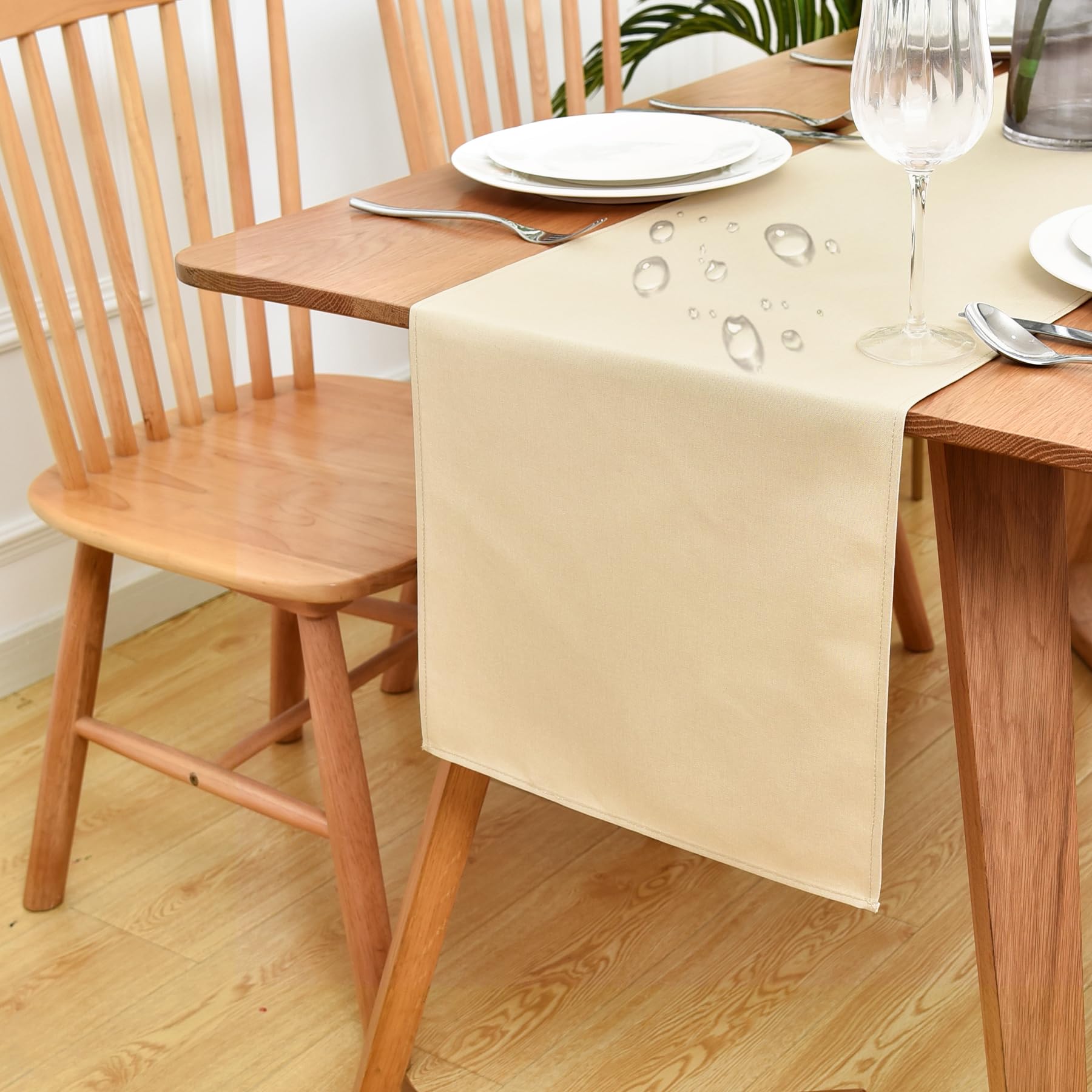 Inmerget Water Resistant Faux Linen Table Runner 33x140 cm, Beige