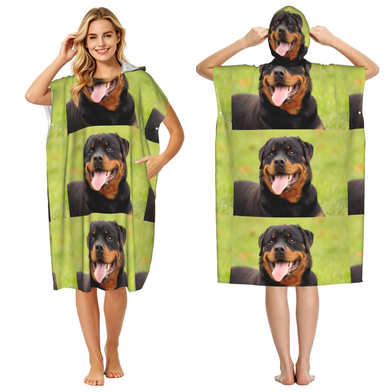 Poadnly Rottweiler Printed, Adult Hooded Beach Towel 90 x 110 cm,Changing Bath Robe, Surf Poncho Towel For Women Men