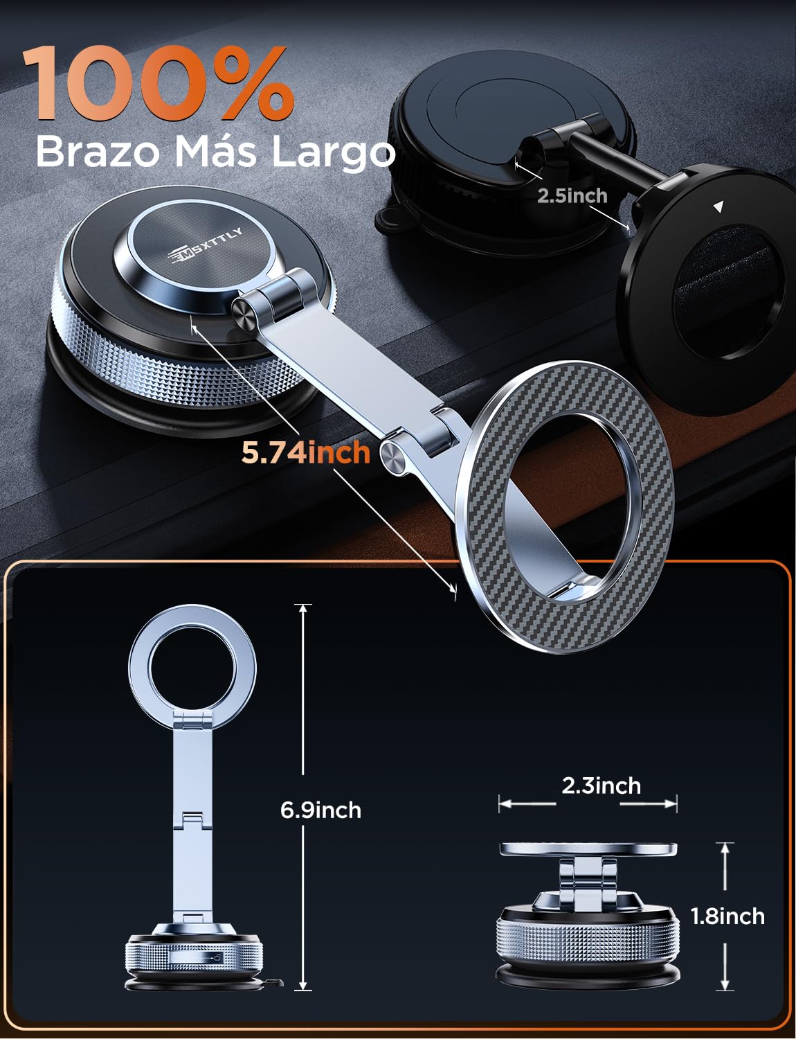 MSXTTLY Vmag-S3 2025 Uchwyt Magnetyczno-Wakuowy, Mocna Przyssawka, Obrót 360°, Kompatybilny z iPhone 17–12 i Android, Czarny