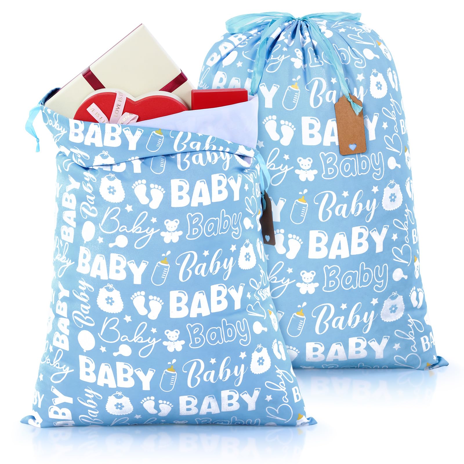 Photo 1 of Pickmesh Birthday Drawstring Gift Bags, 20 x 28 Inch, Blue