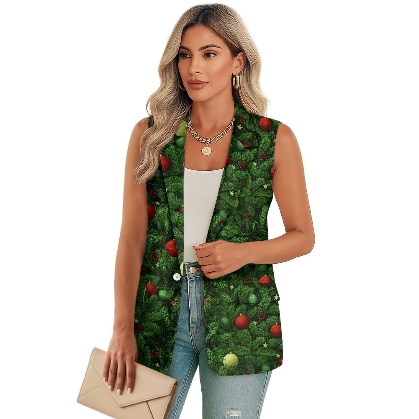 Womens Blazer Suit Sleeveless Suit Vest for Womens One Buttom Womens Waistcoat with Pockets S-5XL