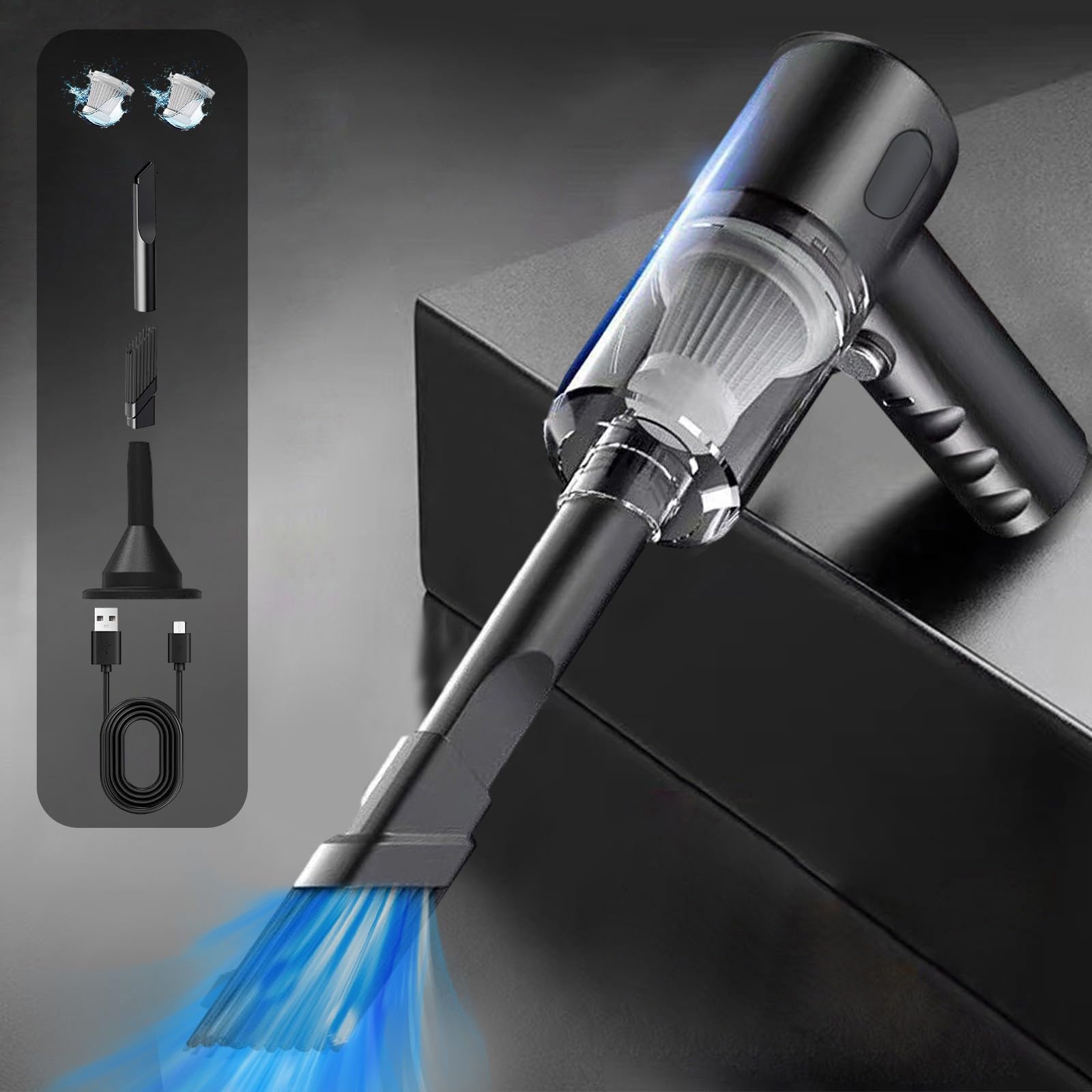 Generic Car Vacuum Cleaner 120W High Power Handheld Vacuum 2 in 1 Cordless Car Vacuum with Multi-Nozzles Portable Mini Vacuum for Home Office, Black