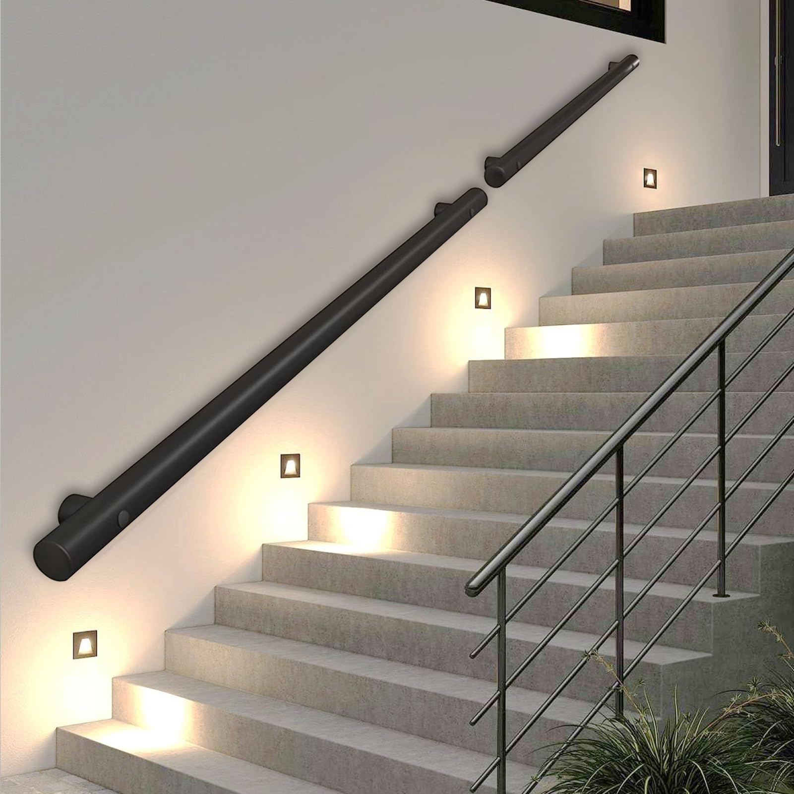 LWJSOCP Stair handrail Outdoor Step Handrails, Indoor Outdoor Stair Handrail, Wall Mounted Railings, Staircase Balustrades, Railing Support Kit, Grab Bar, for Garage, Porch, Garden (Size : 180cm