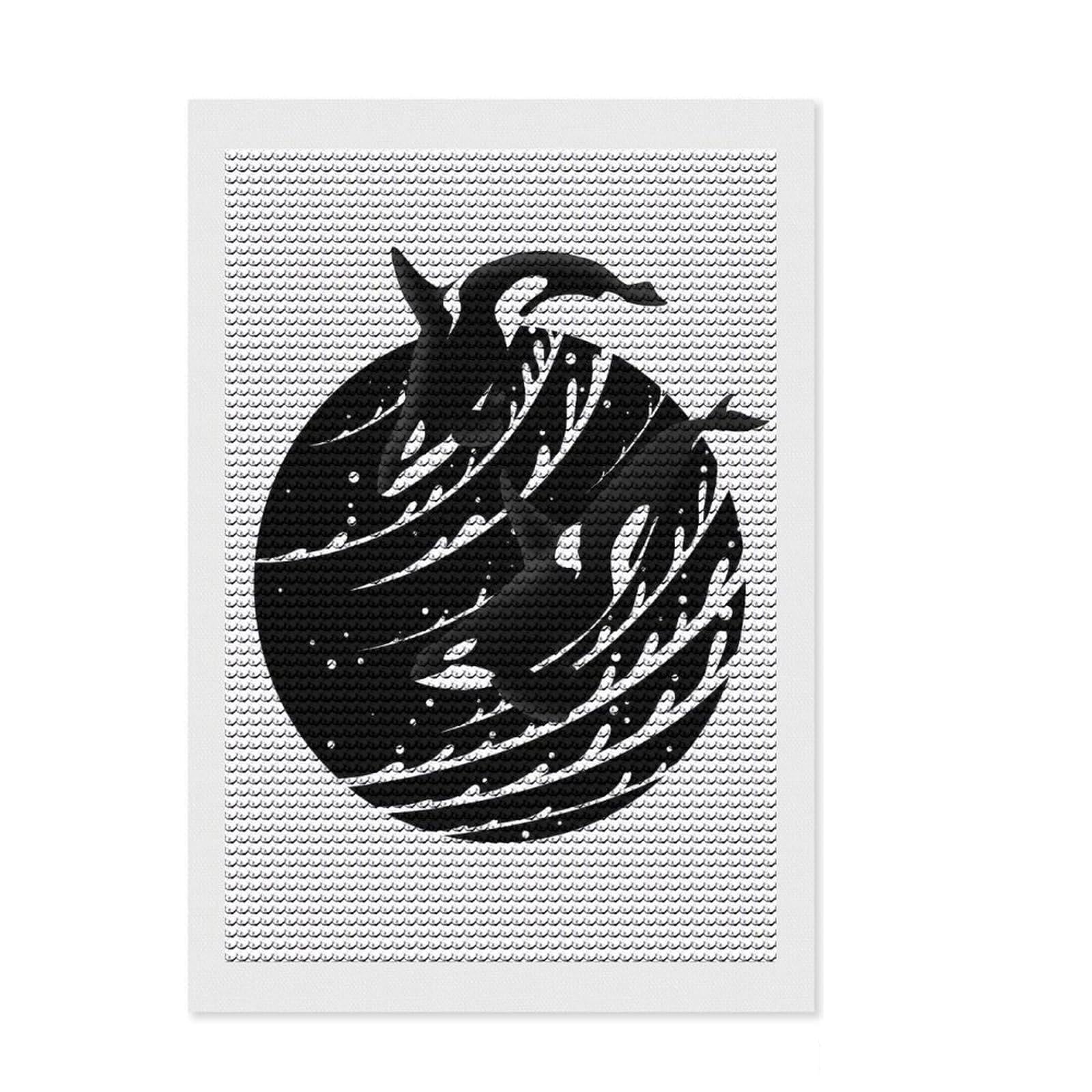 Junmoney Minimalist Killer Whale Diamond Painting Set 8"x12", for Adults, Home Wall Decor, Easy to Enjoy, Christmas Gift, Nice Detail and Sparkle