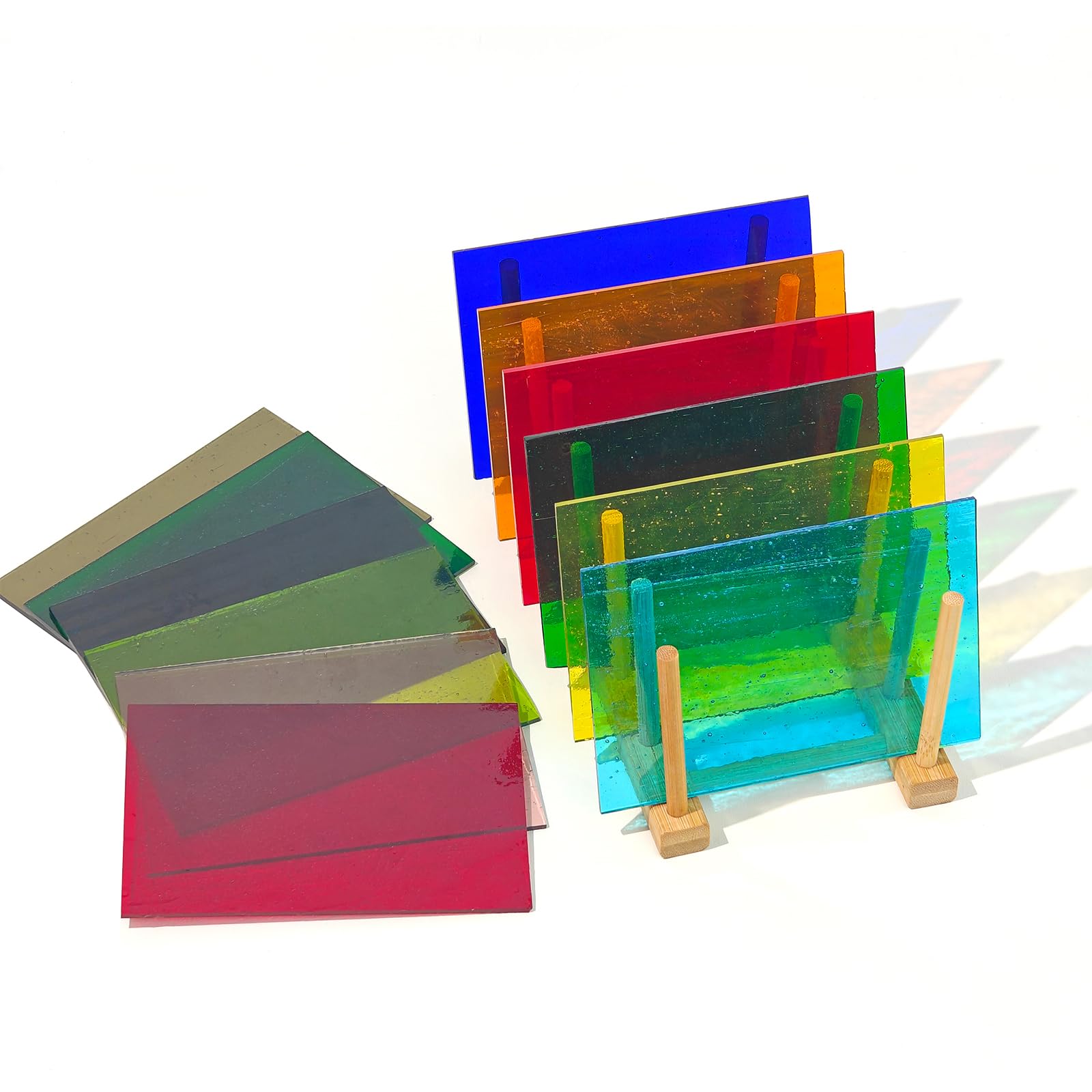 12 hojas de vitrales, 10,2 x 15,2 cm, suministros de vidrio de catedral de colores totalmente transparentes para proyectos de manualidades, variedad de arte de mosaico, colores mixtos, iridiscentes