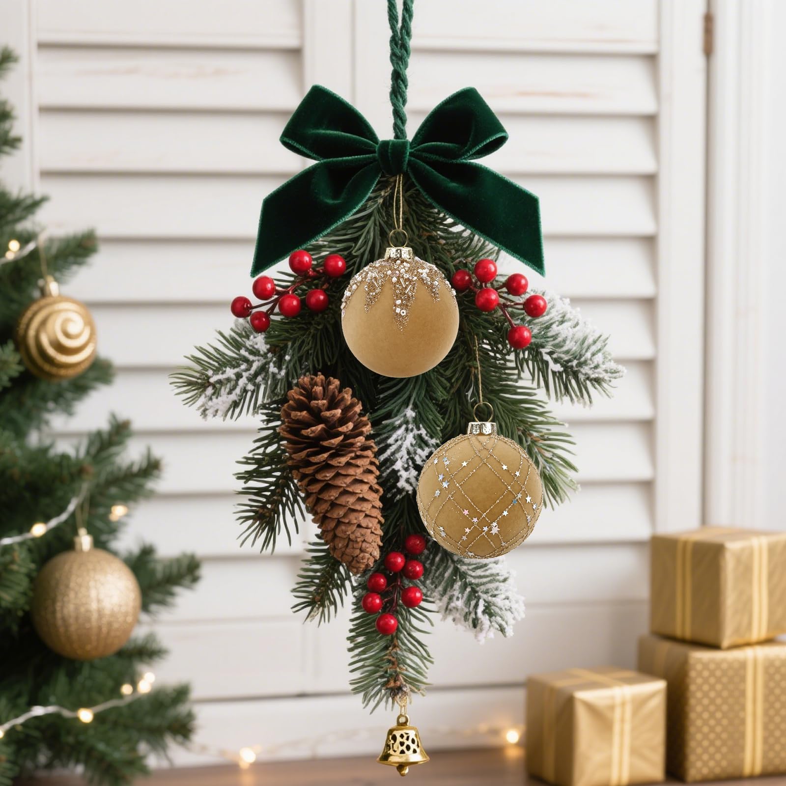 IPOPU 12 Stück 6 cm Samt-Glitzer-Weihnachtskugeln, Khaki, Weihnachtsbaumkugeln, Ornamente, Weihnachtskugel-Set für Urlaub, Hochzeit, Party, Tischdekoration (Khaki)