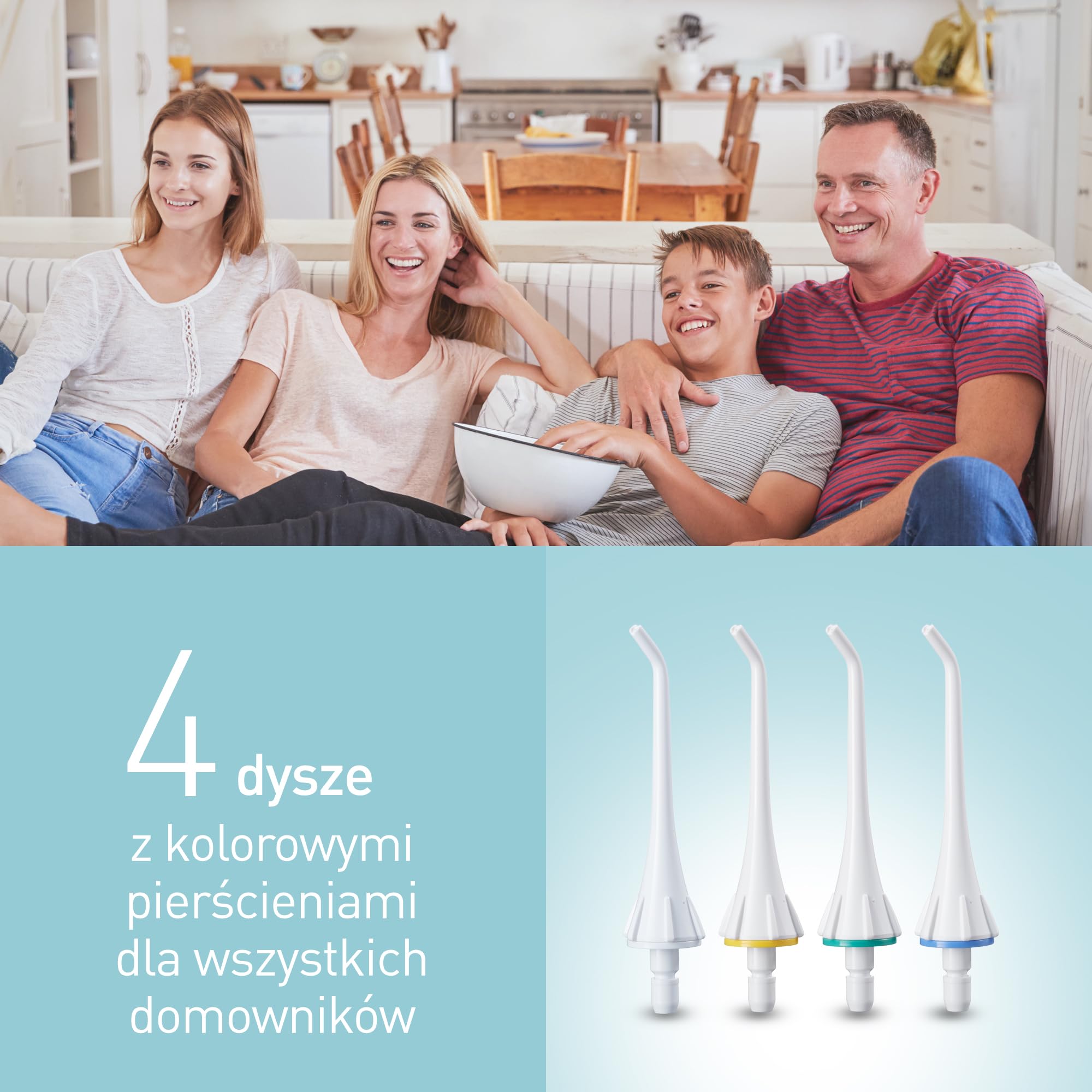 Panasonic EW1311G845 przenośny irygator z 3 strumieniami wody (4 dysze z kolorowymi pierścieniami, ładowarka bezkontaktowa, wodoodporny), biało-zielony