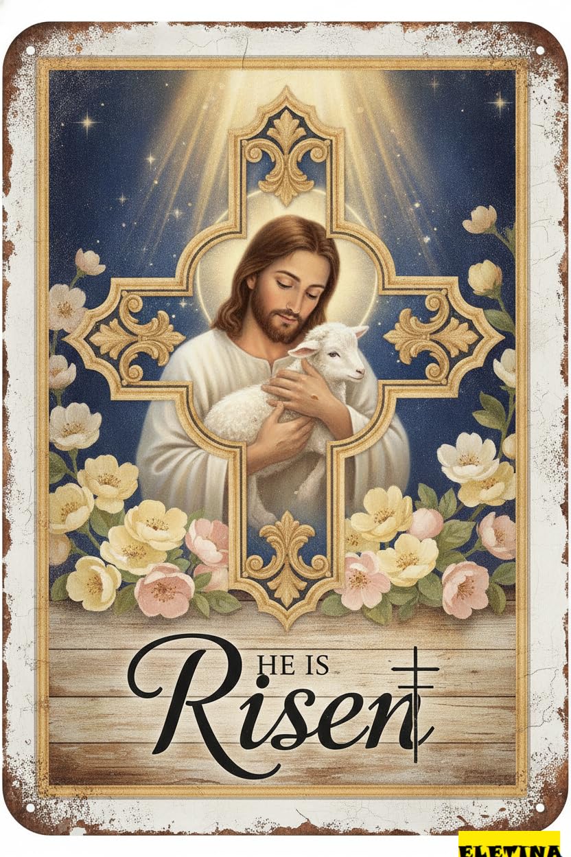 He Is Risen Easter Bible Verse Nativity Scene Aluminum Art Sign Bedroom Yard Religious Wall Decor 8x12in