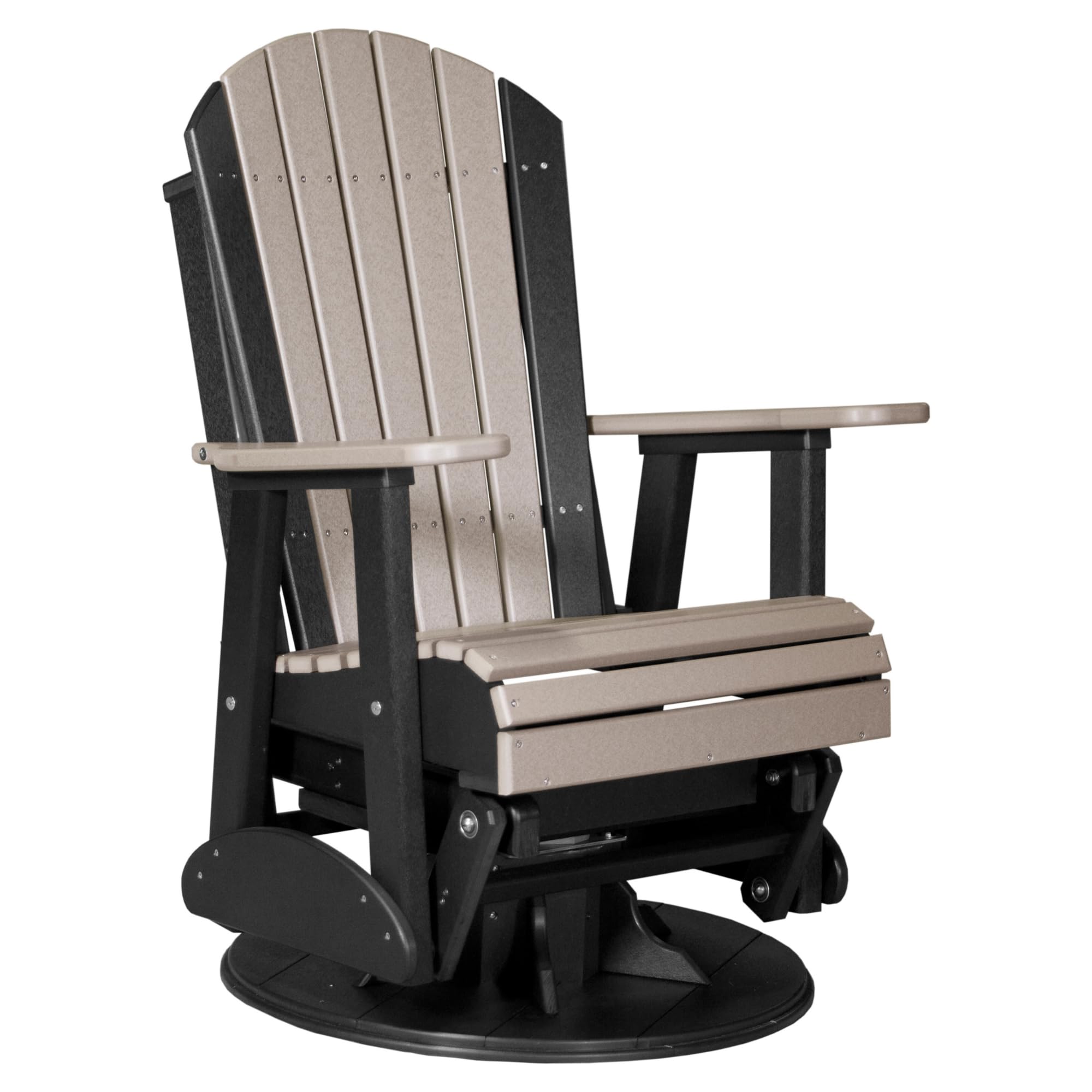LuxCraft 2' Adirondack Outdoor Swivel Glider Chair, Patio Glider Rocker, Outdoor Swivel Rocker Chair, Glider Rocking Chair (Weatherwood & Black)