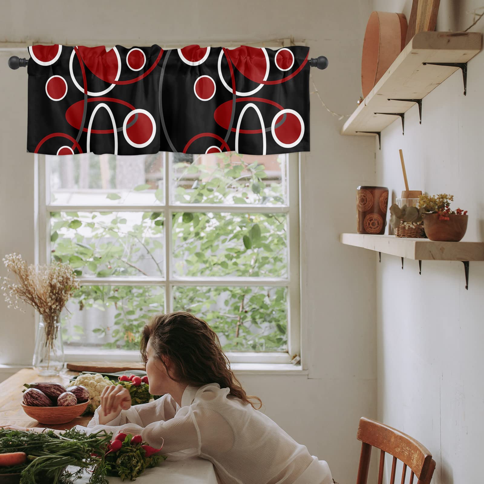 Amazon.co.jp: カフェカーテン おしゃれ 赤と黒 幾何学 抽象的な