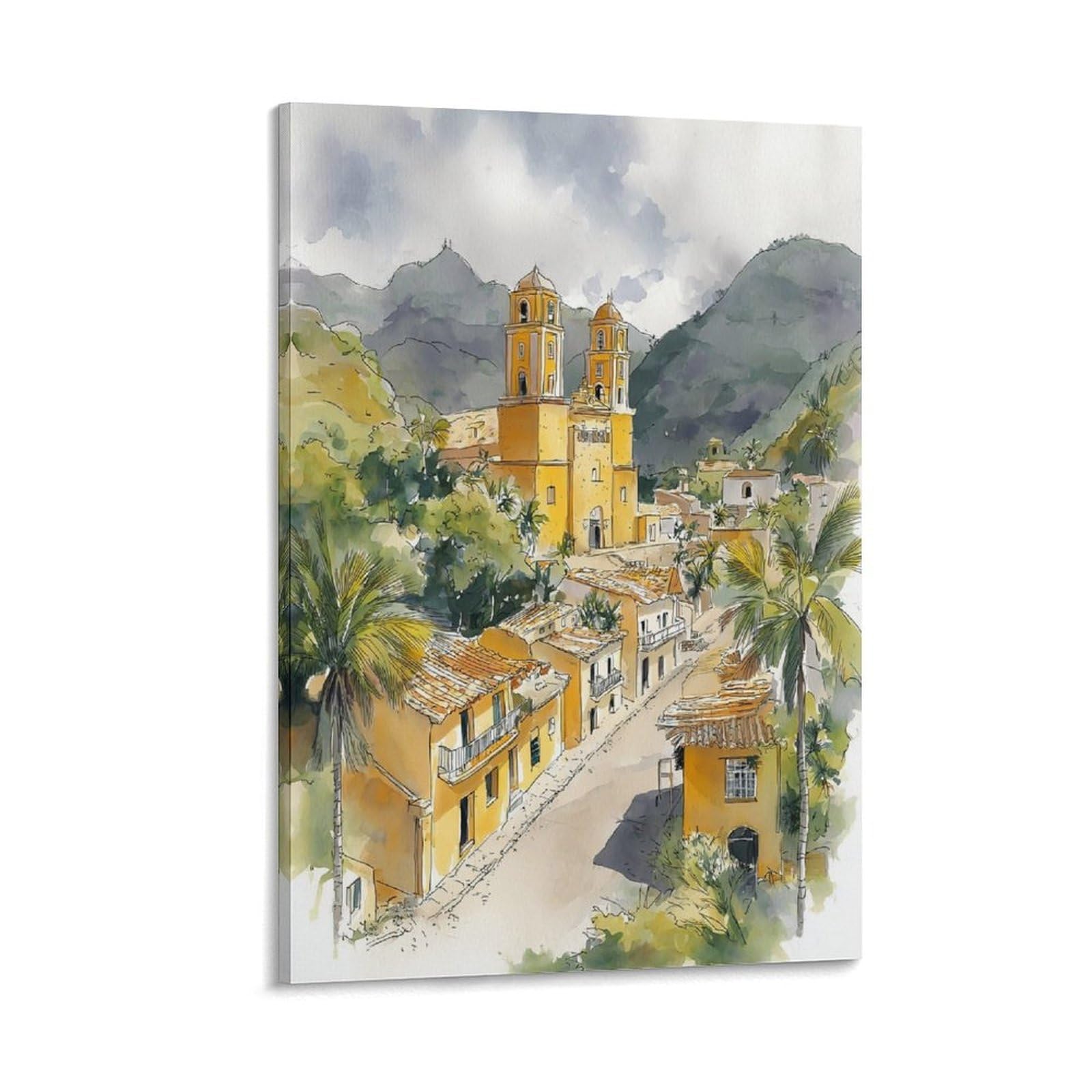 XWYMXZ Oaxaca City Mexico 24x36inch(60x90cm) Vintage Travel Poster Watercolor Canvas Art