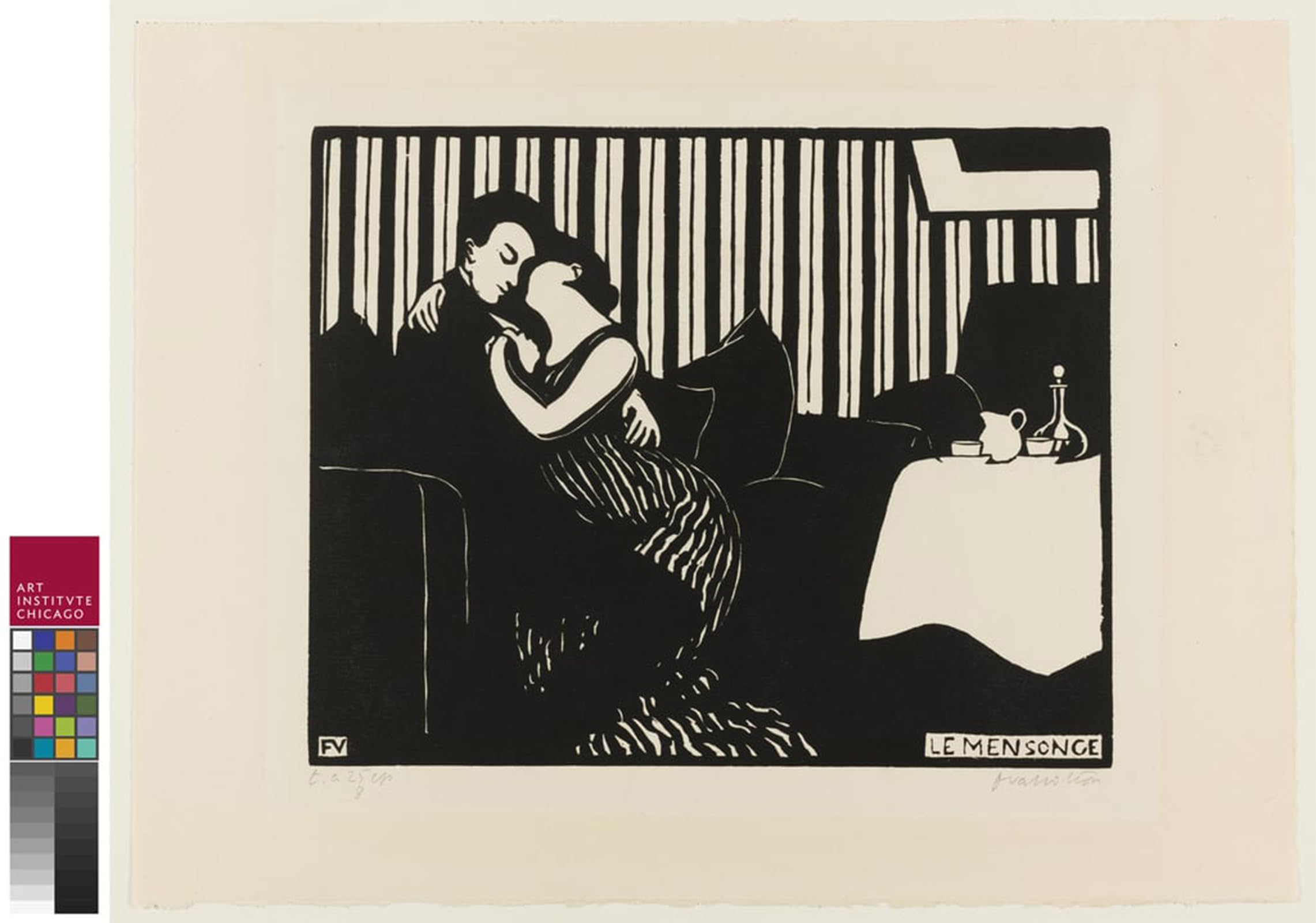 RZHRHJES Famous Painting Poster Art Canvas Print Retro Picture The Lie plate one from Intimacies by Felix Edouard Vallotton Poster Wall Art for Home Decor 60x90cm