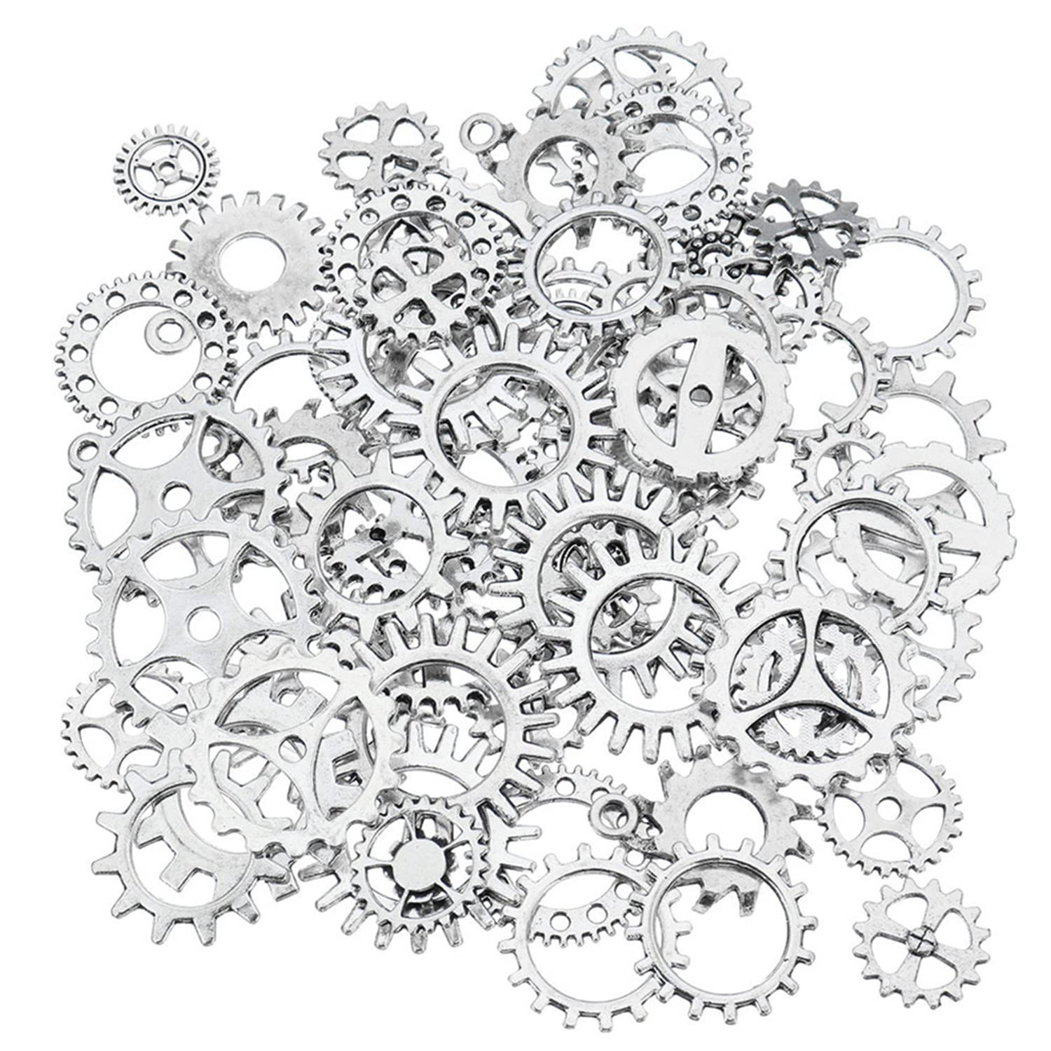 Gutapo 150 Gram Antiqued Metal Skeleton Retro Steampunk Gear Charms Pendant Watch Wheel Cog Crafting Jewelry Making Accessory Handmade Silver