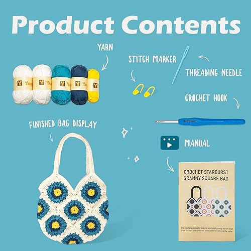 Vista 17 de Yeezhee Kit de ganchillo para principiantes avanzados o intermedios, kit de bolsa de ganchillo con tutoriales en video paso a paso, juego de bolsa