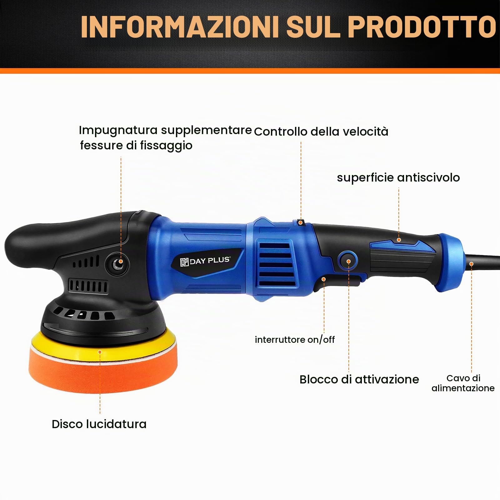 Lucidatrice eccentrica, 1200 W, set di 6 velocità variabili, 25 punte per lucidatura, trattamento delicato, lucidatrice per auto, barca, lucidatura, graffio