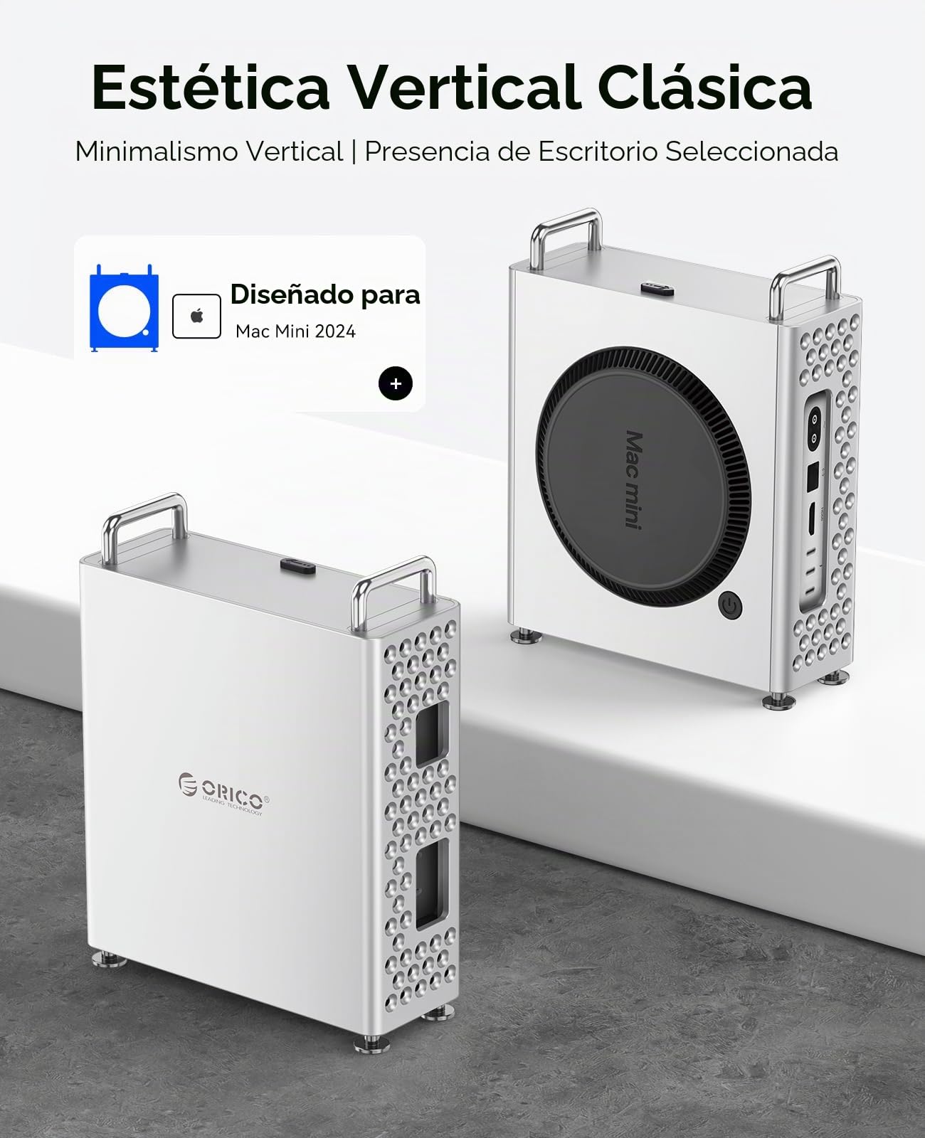 ORICO MiniPro Carcasa de Aluminio Soporte para Mac Mini M4 – Carcasa protectora de pie con capa interior de silicona suave, funda de montaje sin herramientas, base perfecta para Mac mini M4 Pro 2024