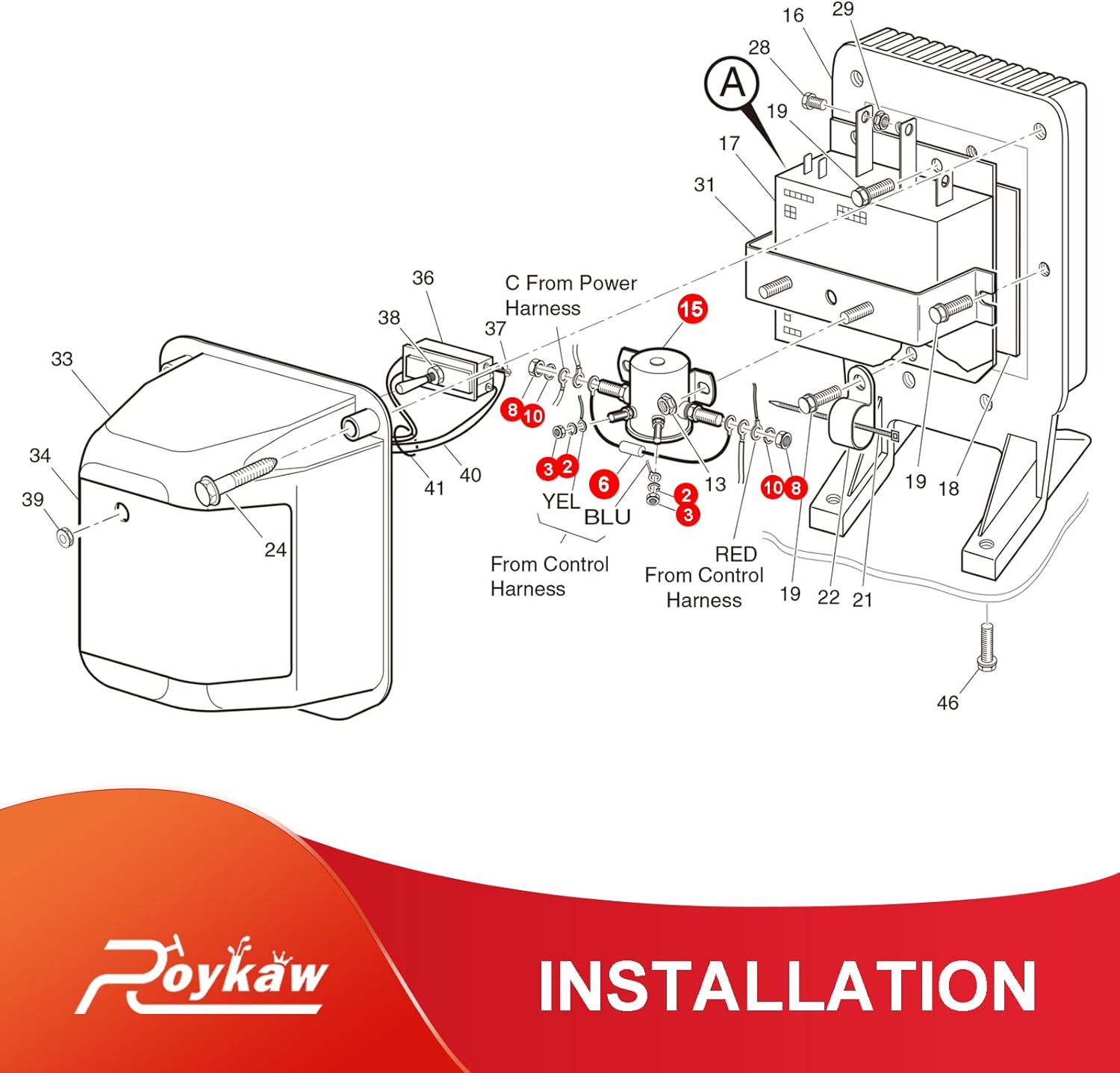 Roykaw #70 Series Solenoid Relay with Resistor & Diode Kit for EZGO 36 Volt Electric Golf Cart, 4 Terminal Continuous Duty, OEM # 27855G01 11761G1 27855G02 31680G1 3016, Upgrade Mount Bracket