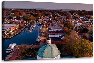 Canvas Wall Art Prints Paintings Poster Artwork Drone Flight Annapolis Harbor Dawn Fall Home Decor Ready to Hang for Bedroom Living Room Dining Room 20 x 30 inch