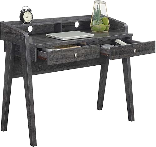 Miniatura 12 de Convenience Concepts Newport Deluxe - Escritorio de 2 cajones con estante, color marfil Marfil,Negro -,Espresso,Gris(Weathered