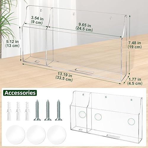 Miniatura 5 de VANCORE Soporte de teléfono transparente montado en la pared, soporte acrílico para control remoto, organizador de medios con agujeros para cargar