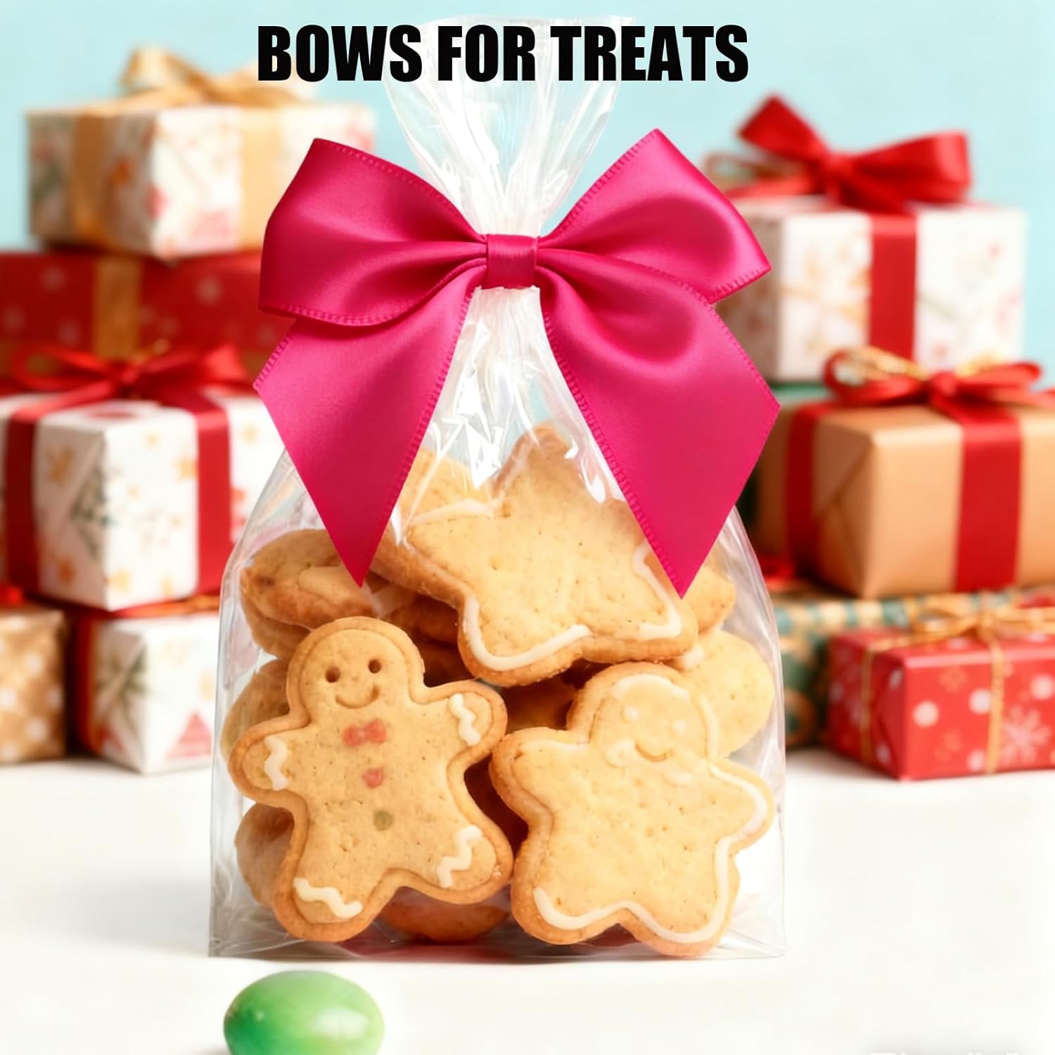 50PCS Hot Pink Satin Bows, Hot Pink Bows for Crafts Twist Tie Bows for Gift Wrapping Double-Sided Tape Bows for Treats Bags Wrapping Baby Shower Wedding Decorations(2.7x2.5 Inch) - Image 3